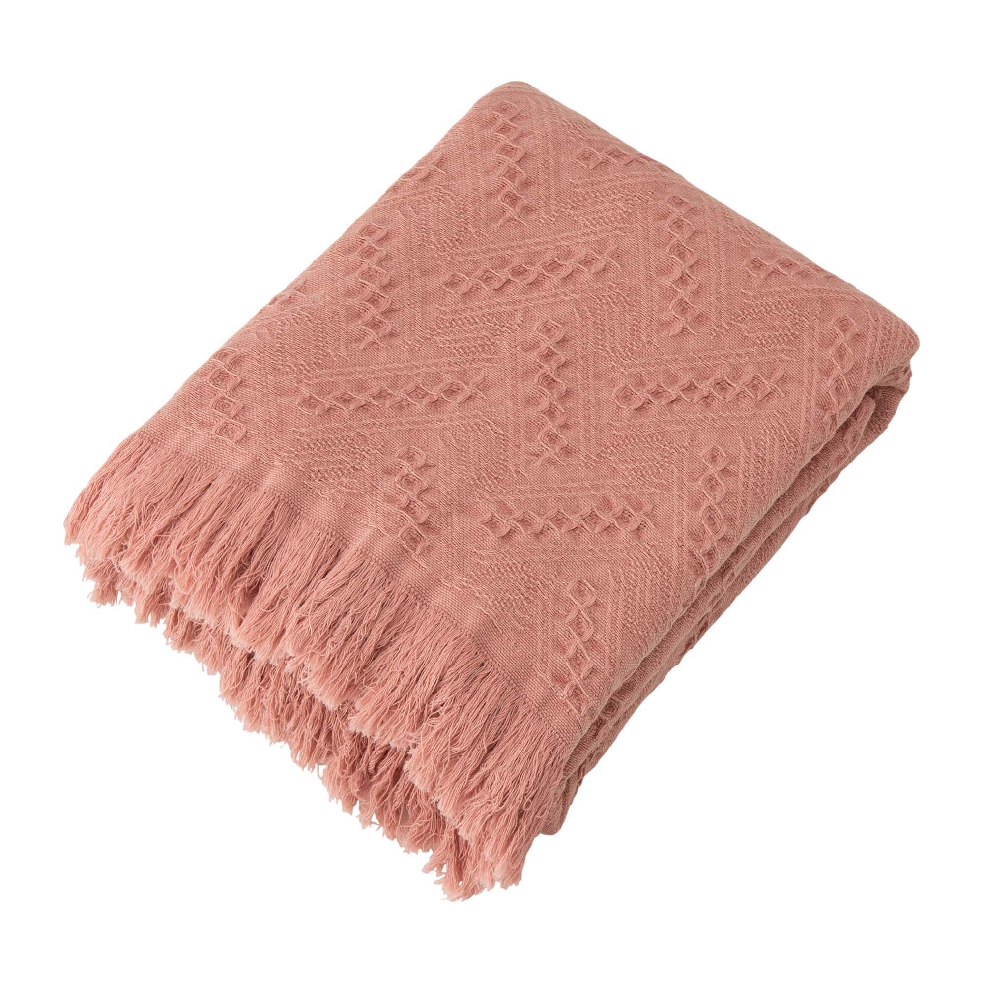 Glitzhome® Coral Pink Grid Cotton Woven Throw