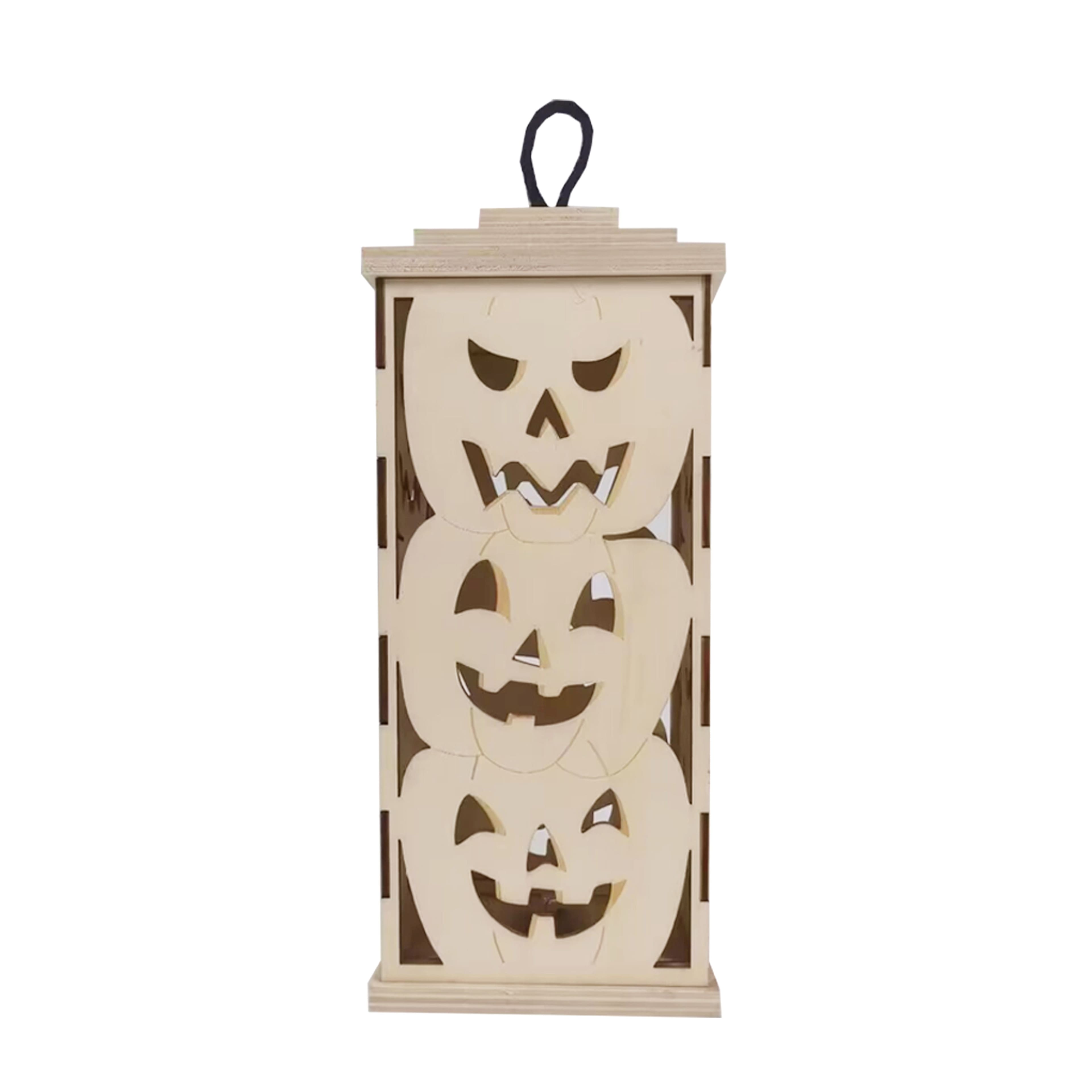 10&#x22; DIY LED Pumpkins Wood Lantern D&#xE9;cor by Make Market&#xAE;