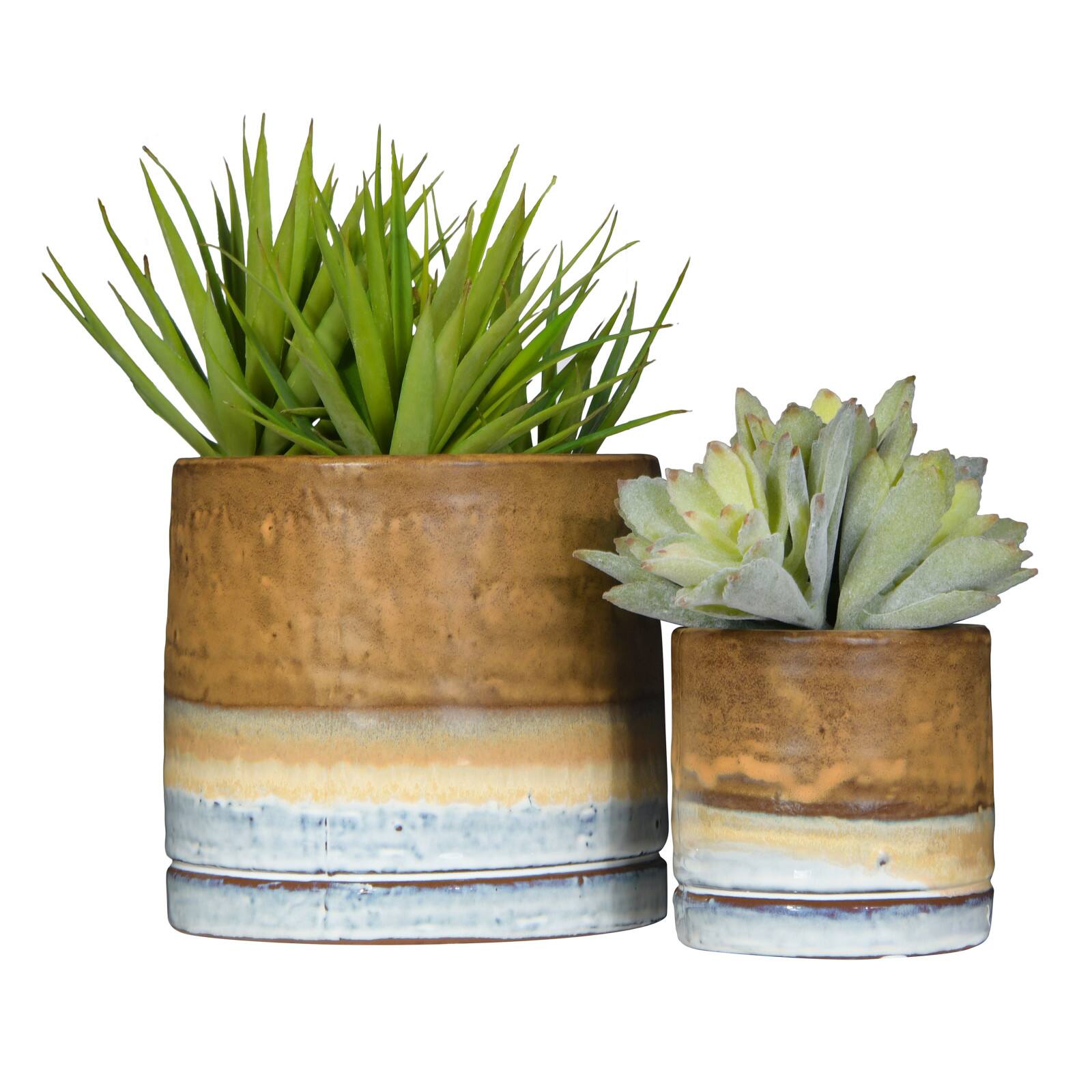 Hello Honey® Brown & White Reactive Glaze Stoneware Planter Set