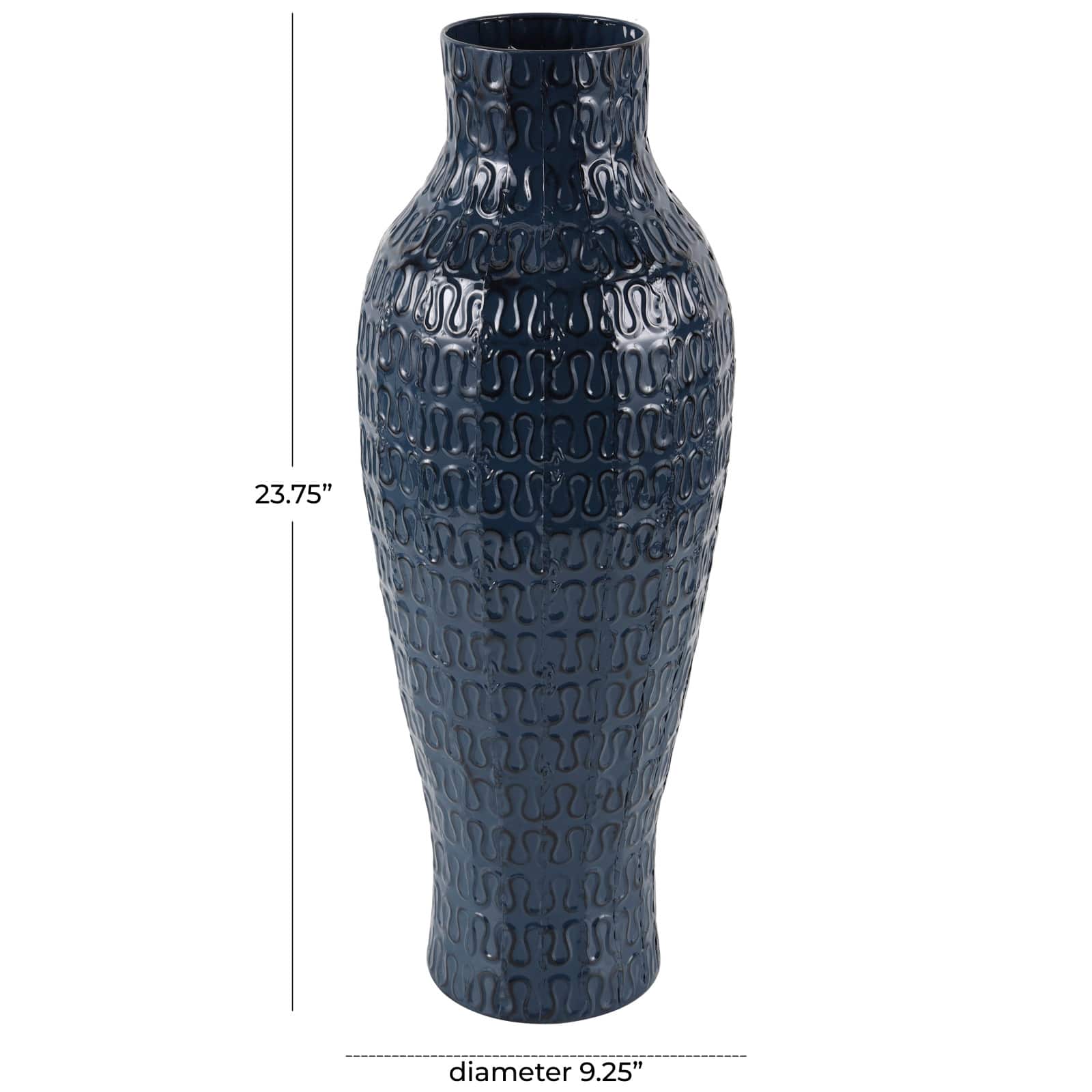 24" Dark Blue Metal Dimensional Textured Vase