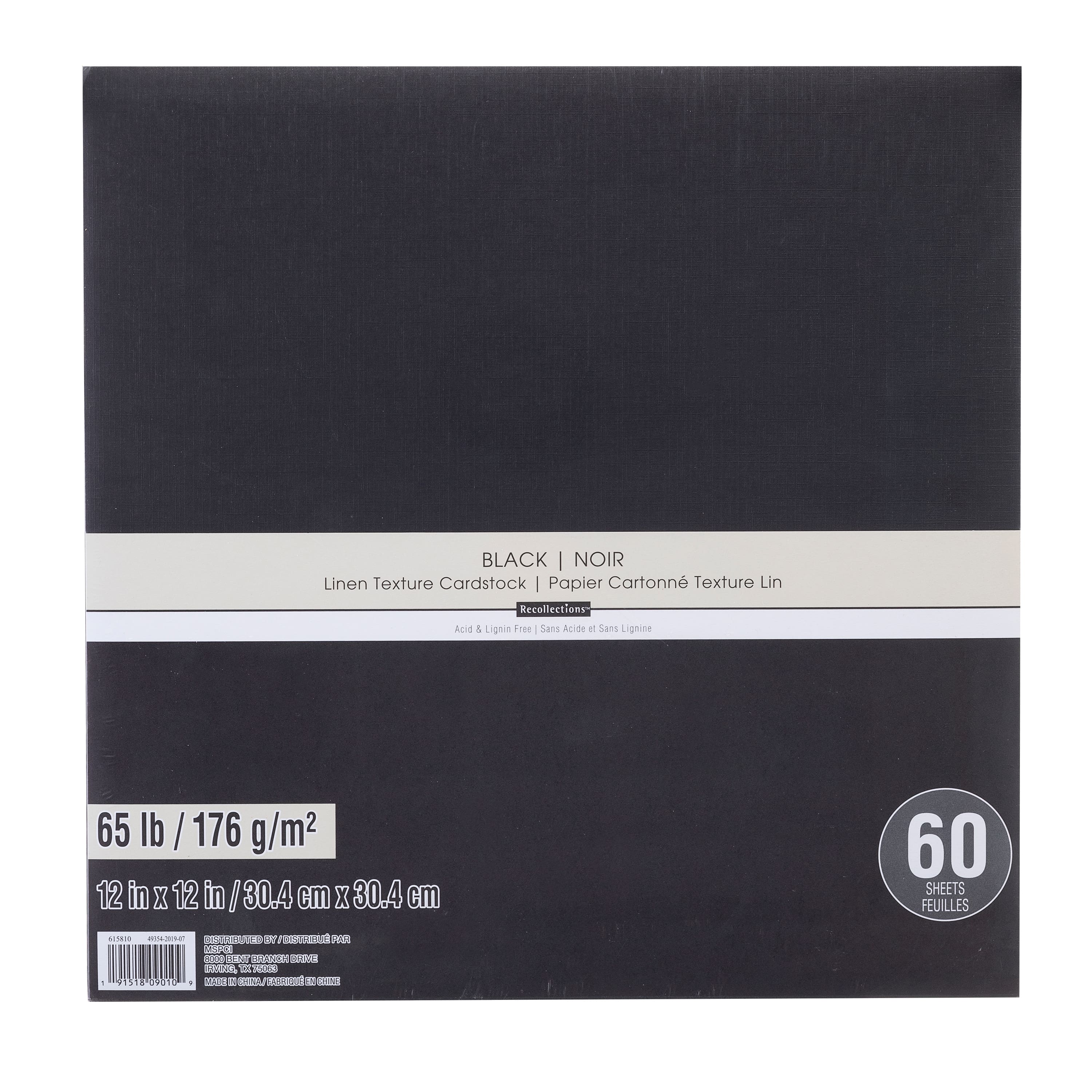 Black 12" x 12" Linen Texture Cardstock by Recollections™, 60 Sheets