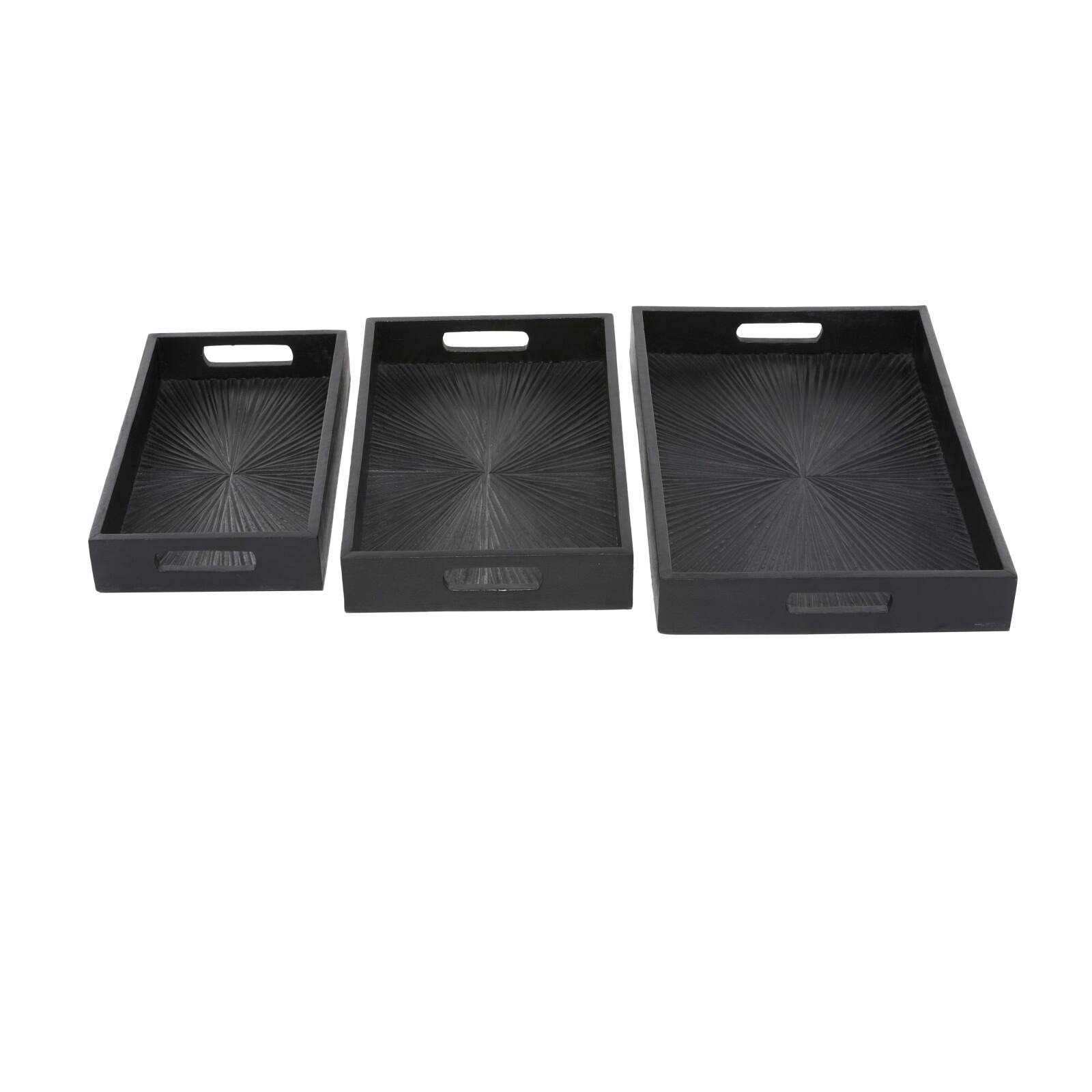 Set of 3&#x22; Black Wood Contemporary Trays, 3&#x22; x 16&#x22; x 10&#x22;