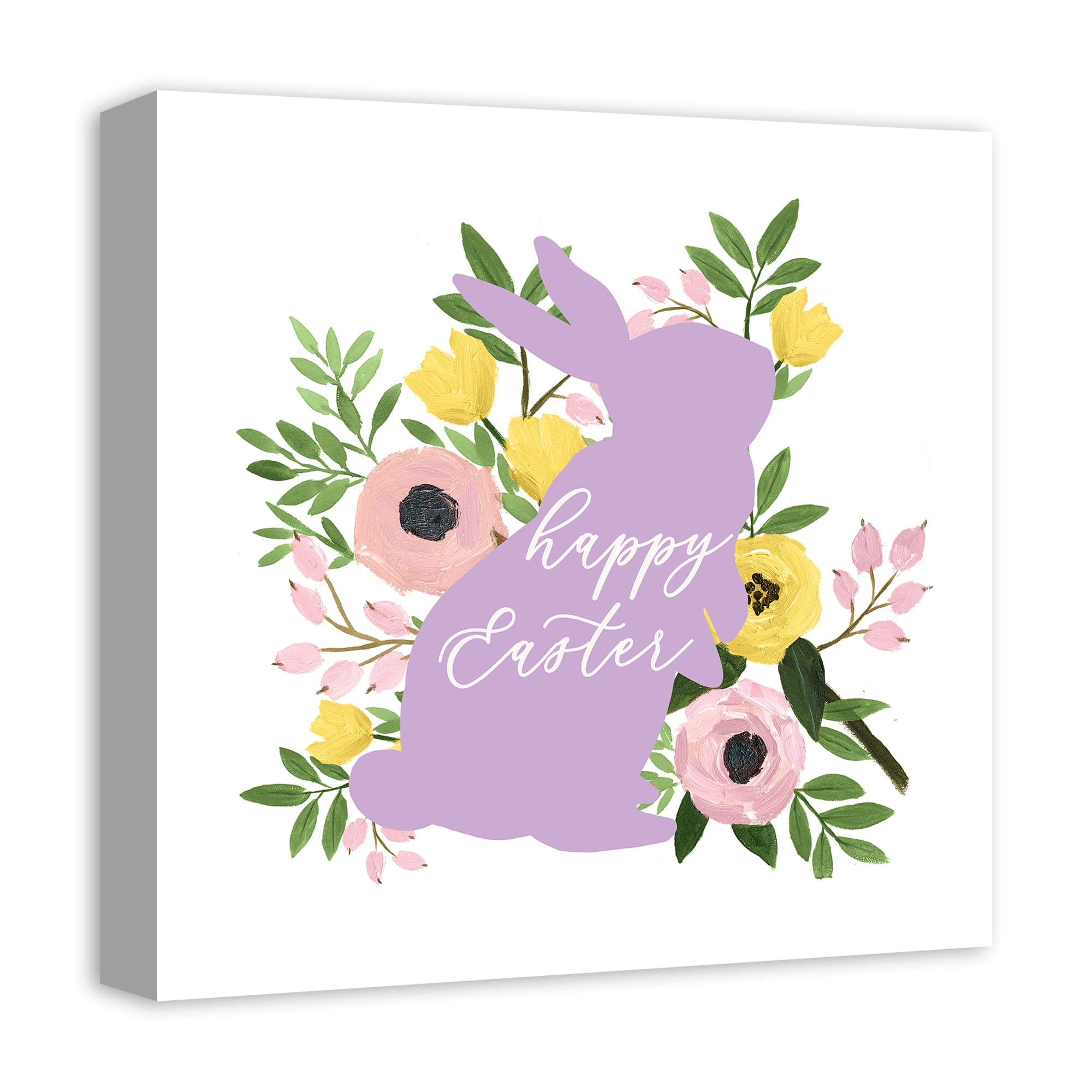 Happy Easter Floral Bunny 16&#x22; x 16&#x22; Canvas Wall Art