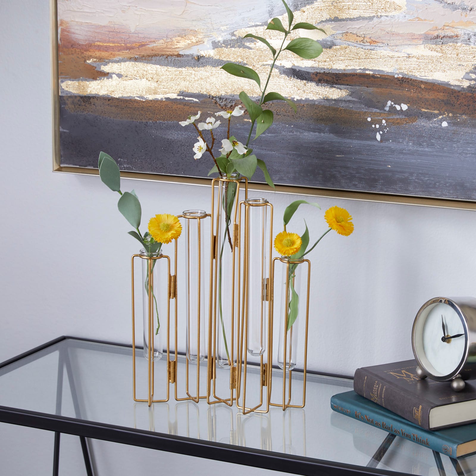 Gold Metal Contemporary Vase, 12&#x22; x 10&#x22; x 3&#x22;