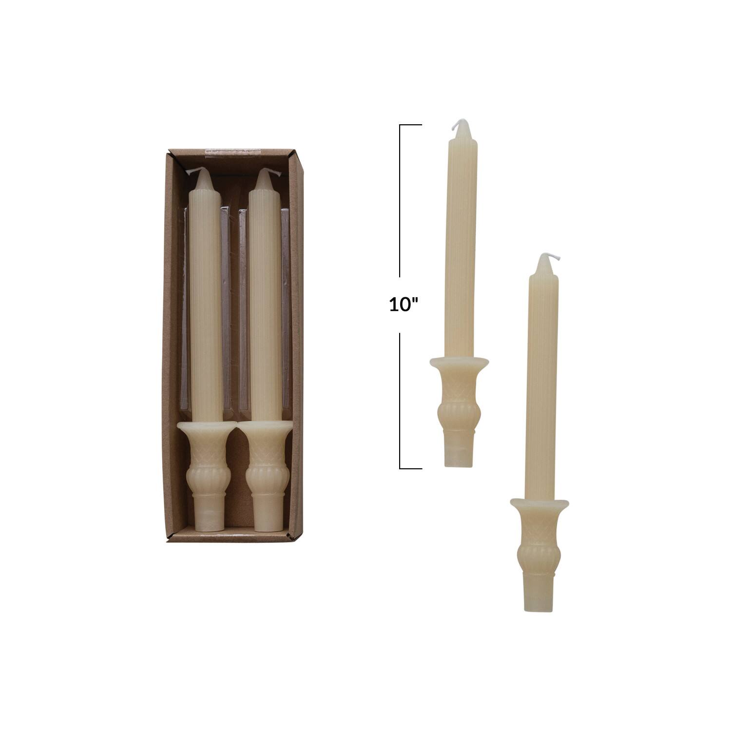 Hello Honey® 10" Unscented Taper Candles with Ornate Base, 2ct.