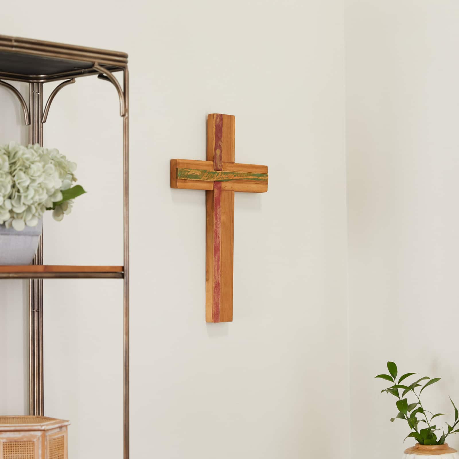 Brown Wood Industrial Cross Wall Decor, 20" x 12" x 2"