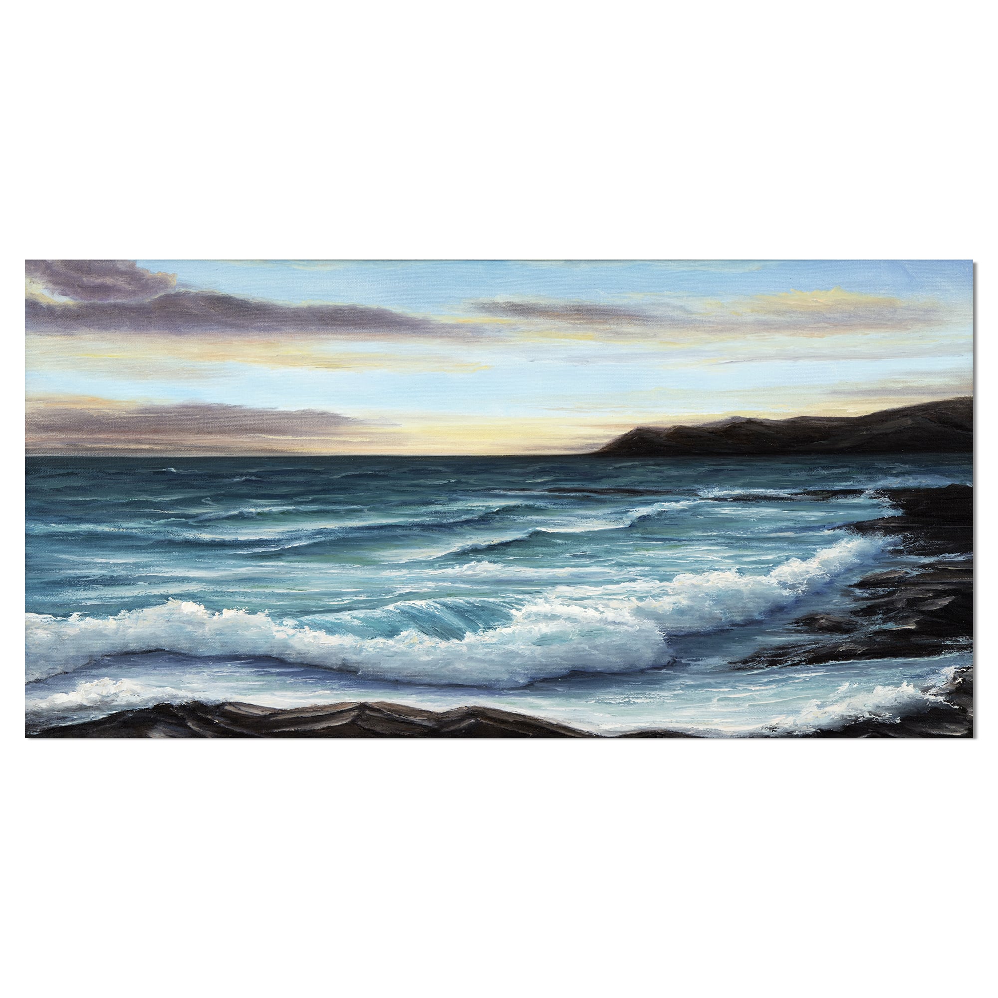 Designart - Ocean Waves at Seashore - Sea & Shore Painting Print on Wrapped Canvas