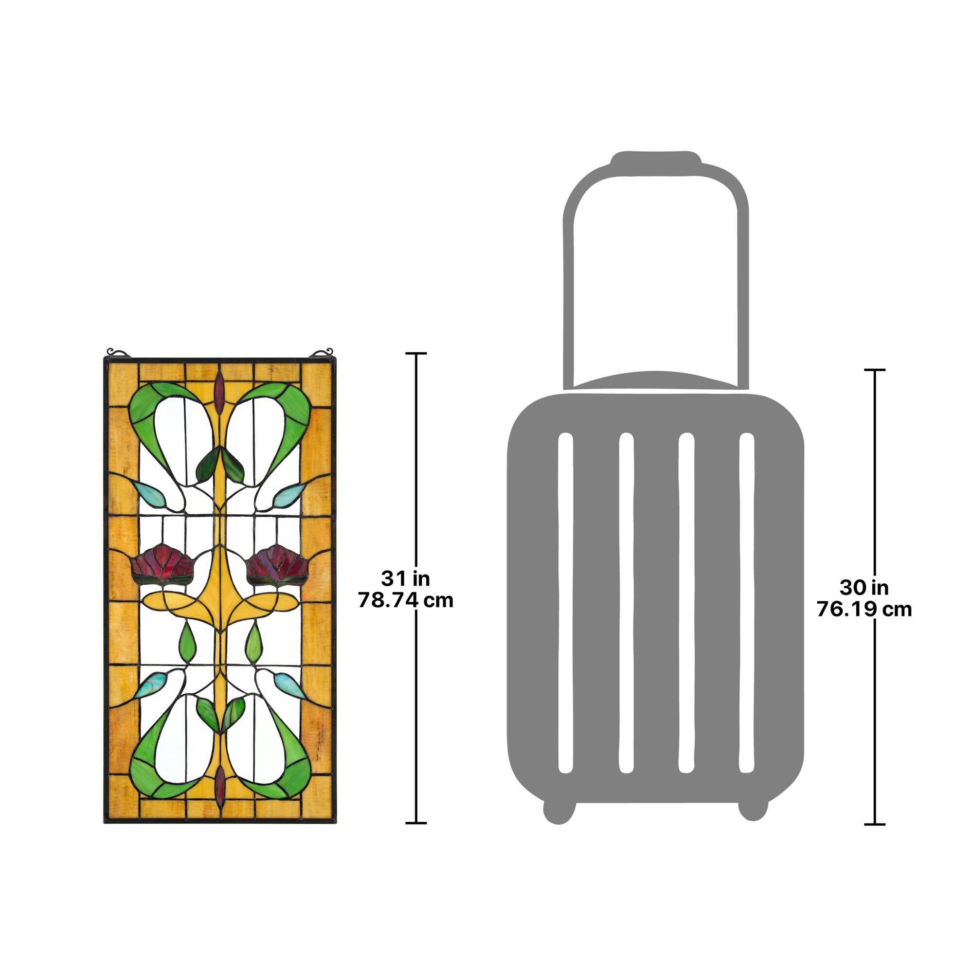 Design Toscano 31&#x22; Ruskin Rose Two Flower Tiffany-Style Stained Glass Window Hanging D&#xE9;cor 