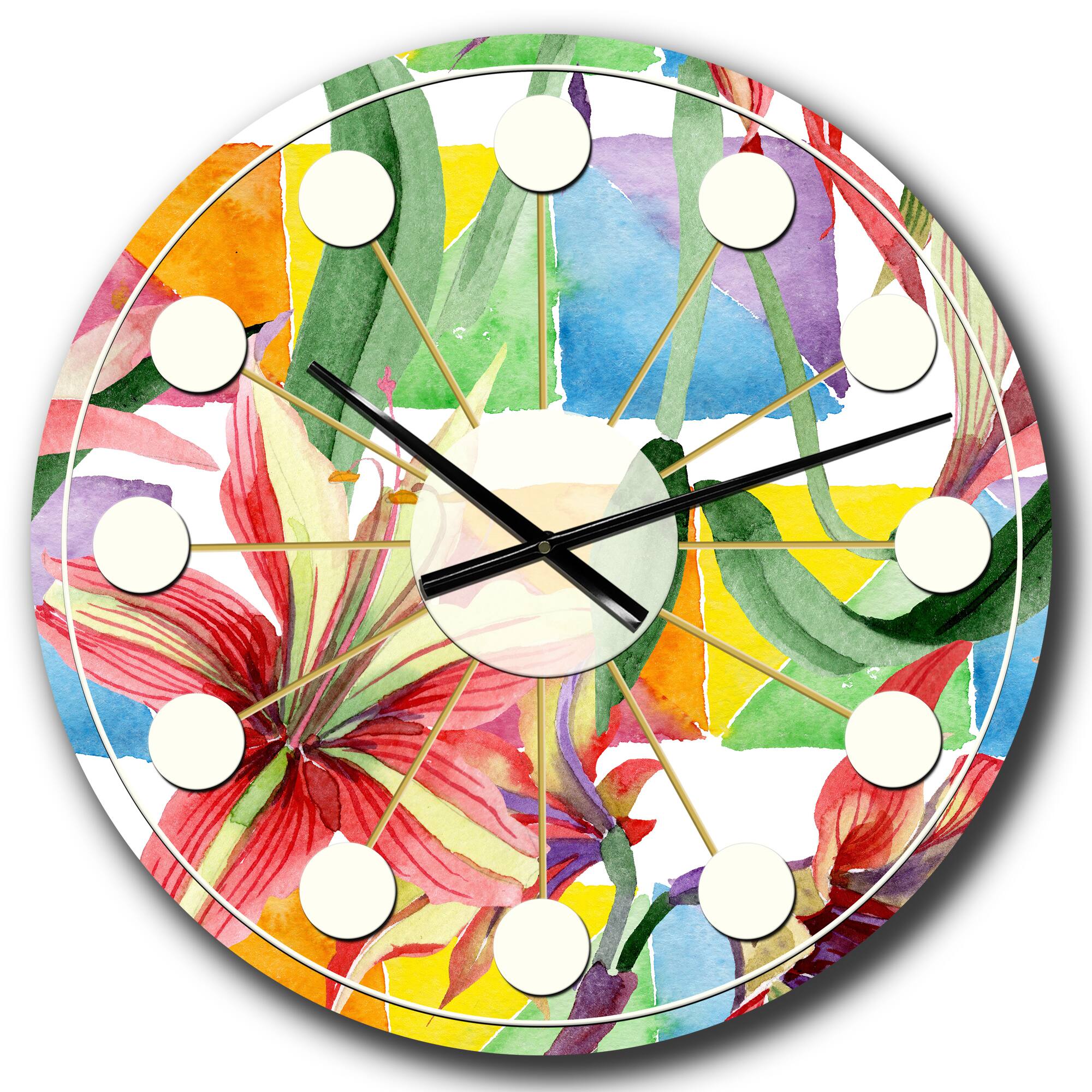 Designart 'Retro Floral Botanical I Mid-Century Modern Wall Clock
