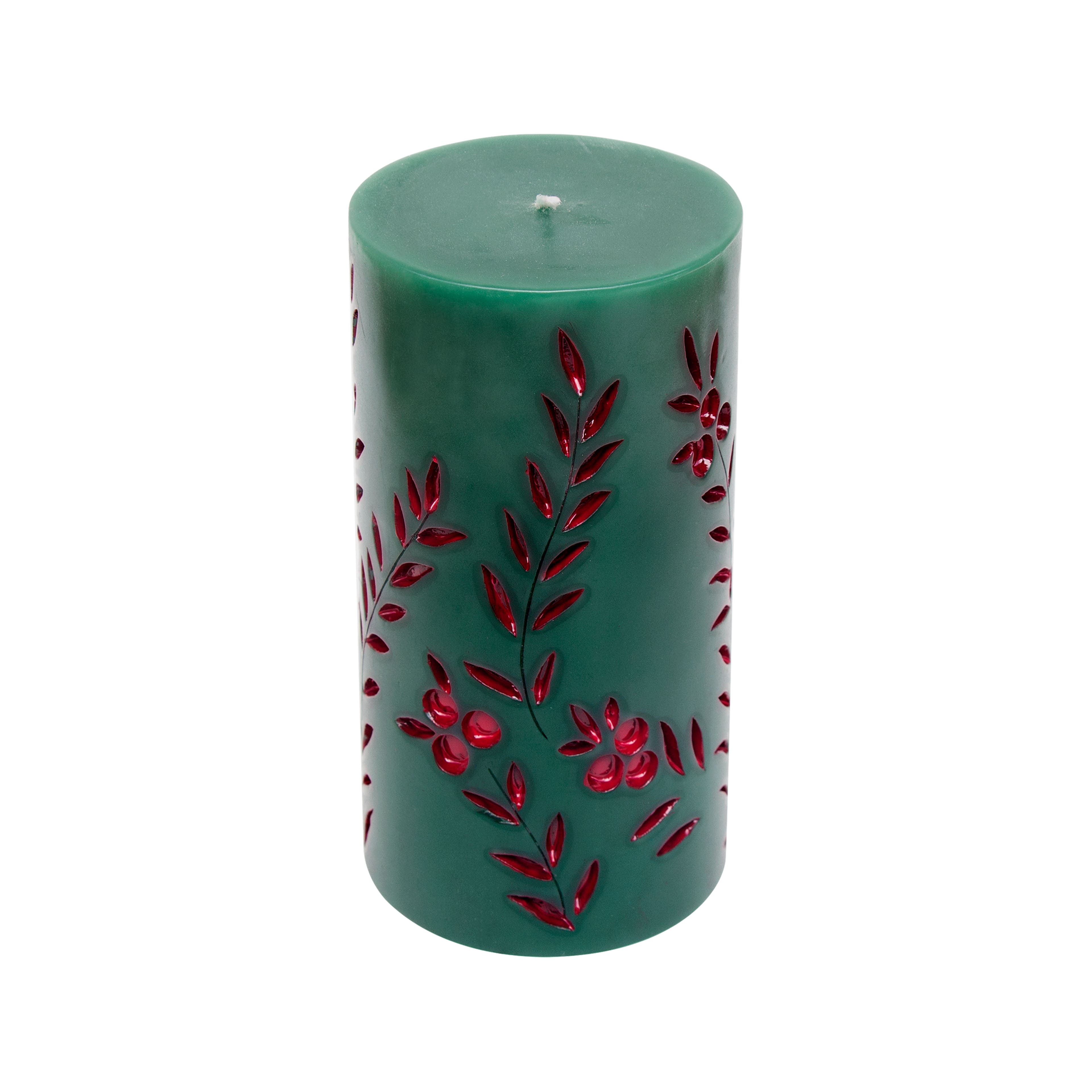 6&#x22; Green &#x26; Red Carved Unscented Pillar Candle by Ashland&#xAE;