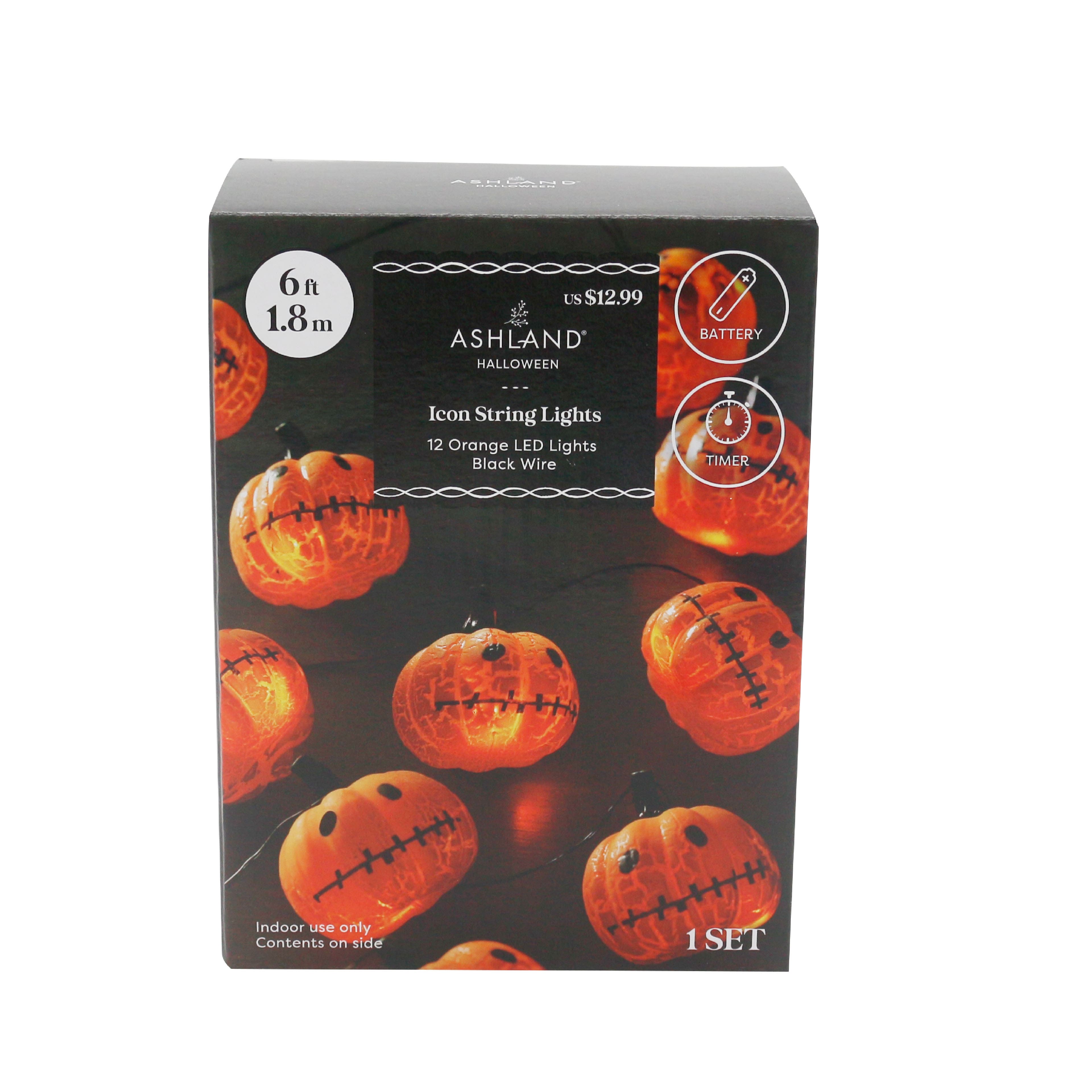 12ct. Jack-O&#x27;-Lantern Icon LED String Lights by Ashland&#xAE;