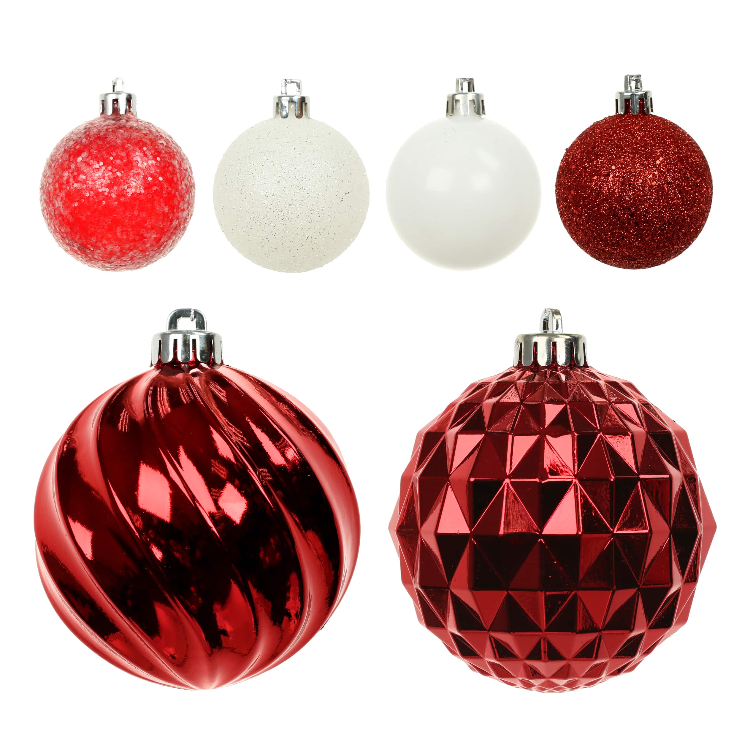 44 Pack 1.8" & 4.7" Red & White Mixed Finish Shatterproof Ball Ornaments by Ashland®
