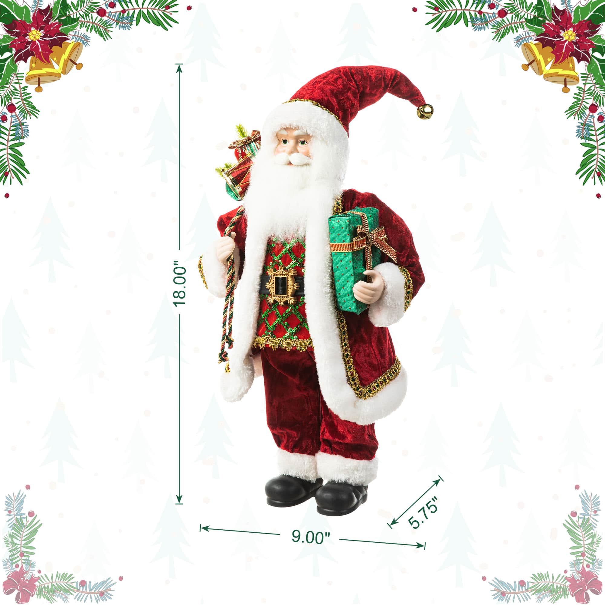 Glitzhome&#xAE; 18&#x22; Faux Fur Traditional Christmas Santa Figurine