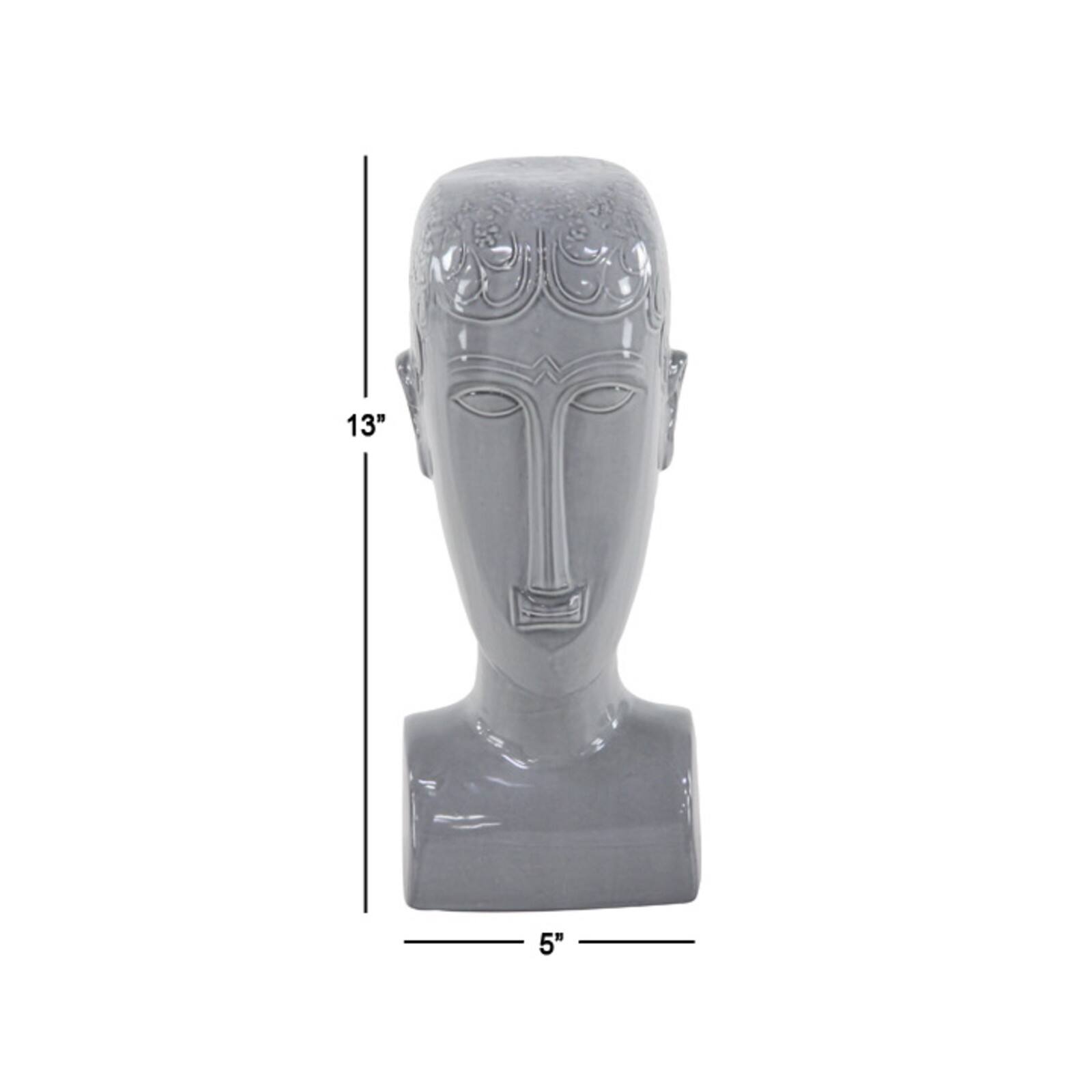 13" Gray Stoneware Man Head Sculpture