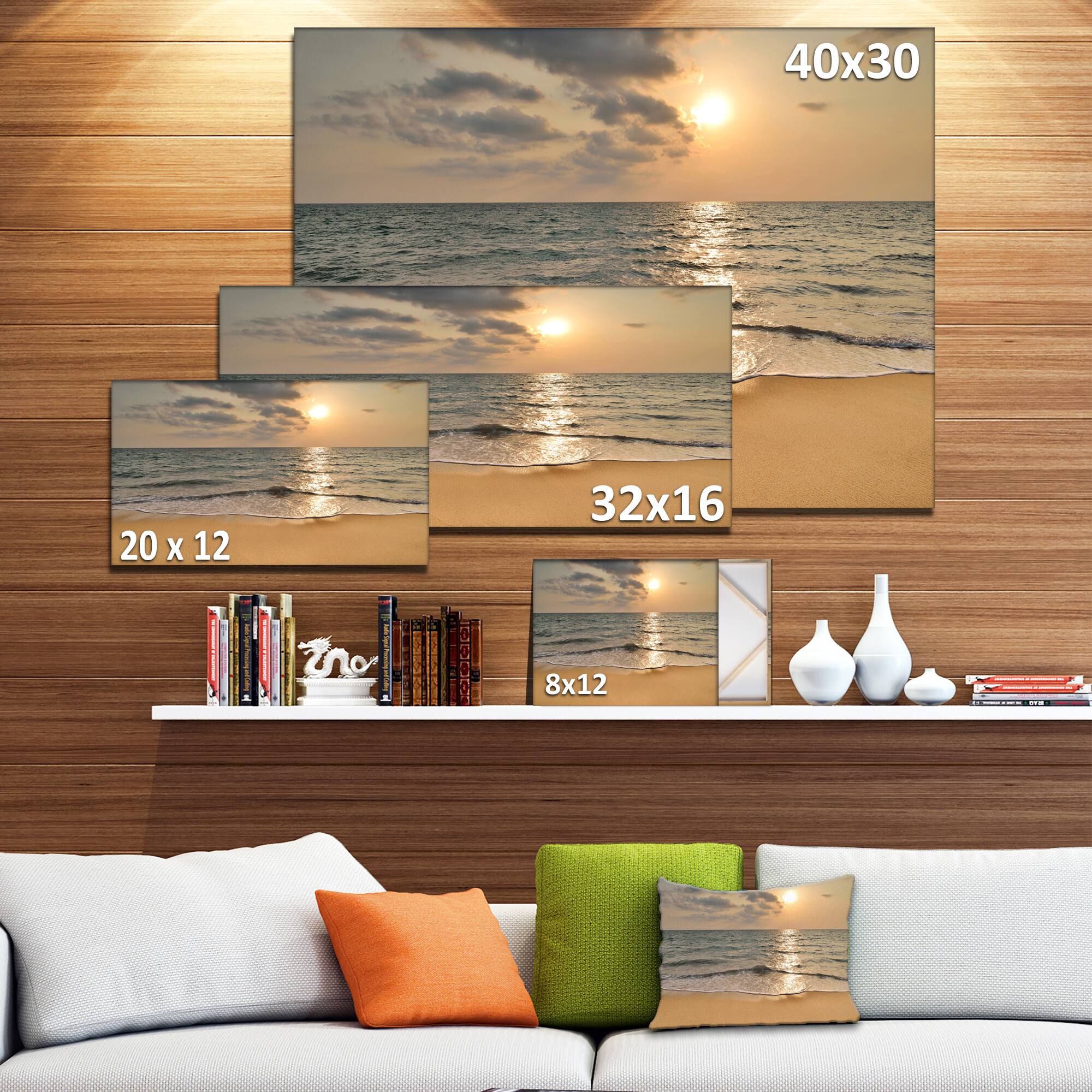 Designart - Dark Tropical Sand Beach at Sunset - Modern Seascape Canvas Artwork