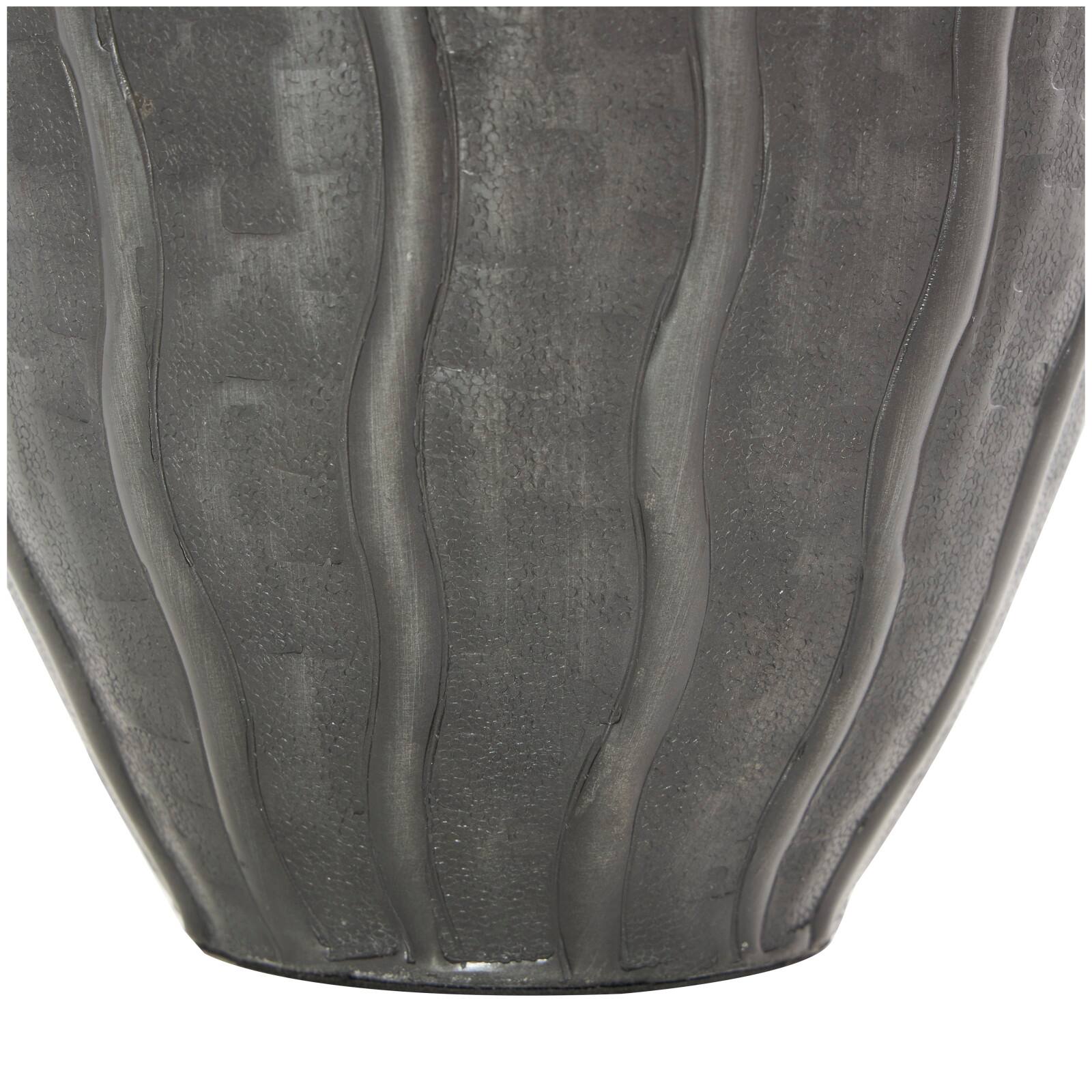 16" Black Metal Snakeskin Inspired Vase with Dimensional Wavy Accents