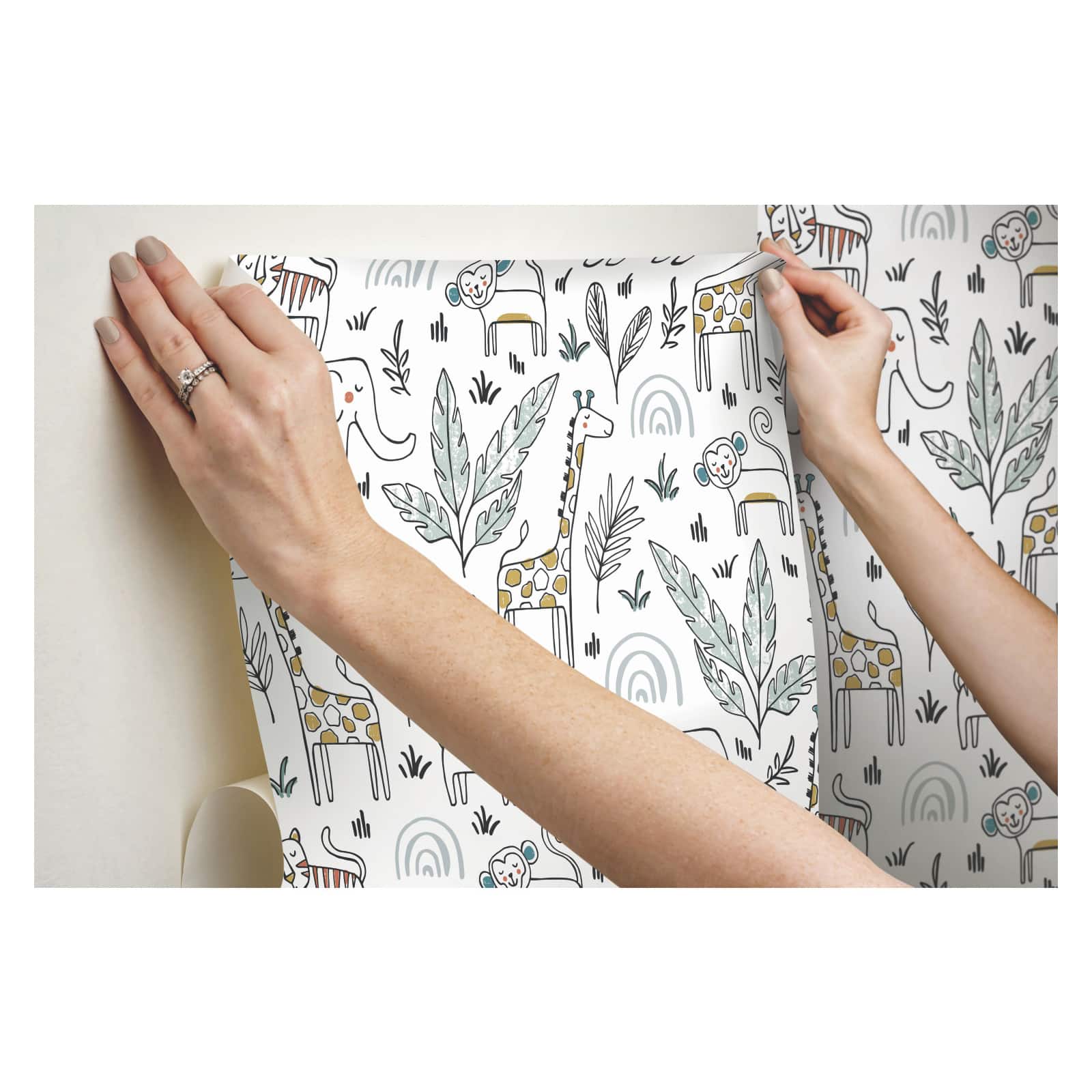 RoomMates White & Yellow Jungle Menagerie Peel & Stick Wallpaper
