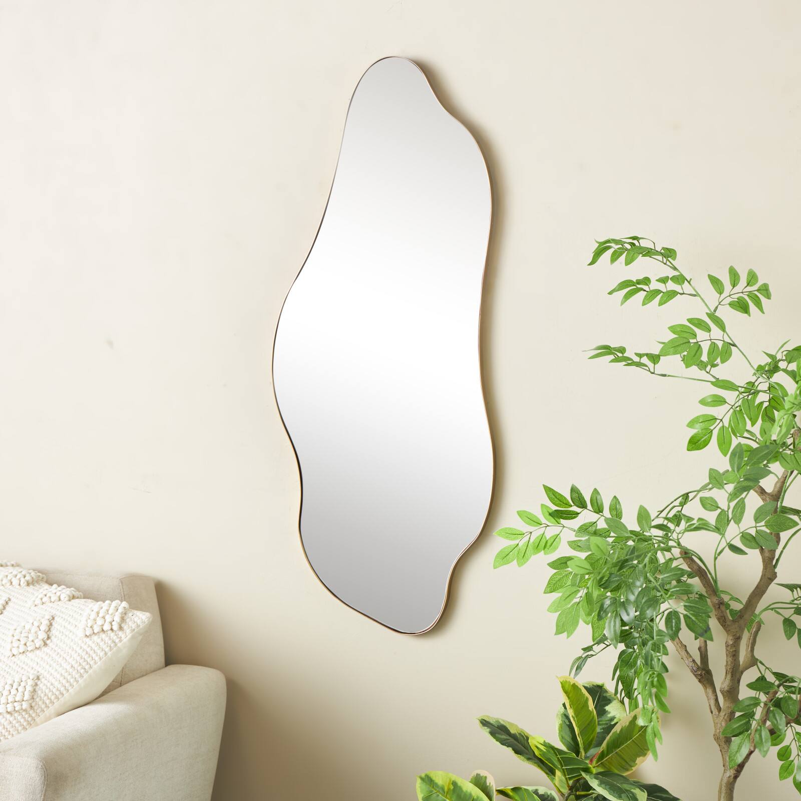 15" x 40" Gold Metal Wavy Room Wall Mirror