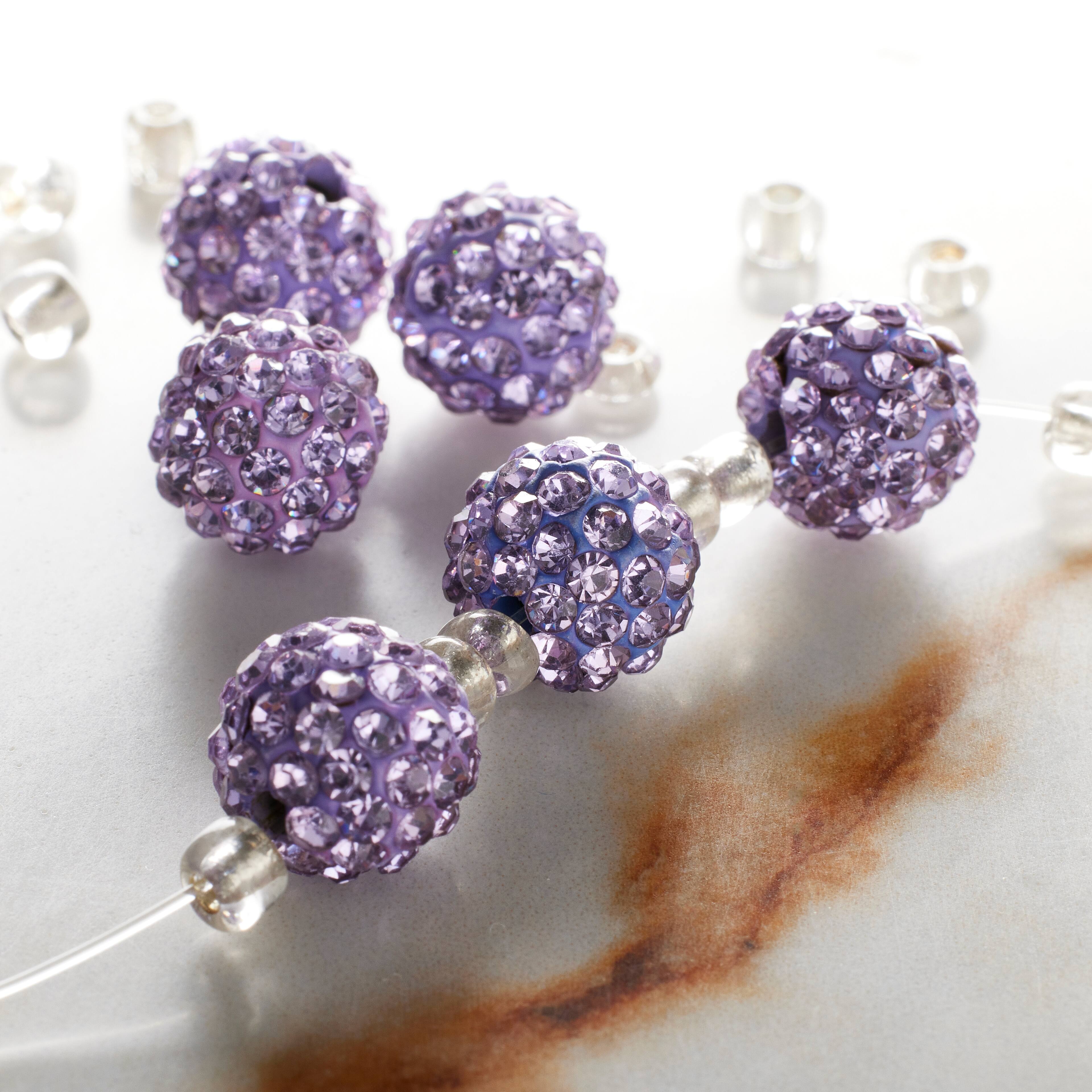 12 Pack: Lavender Rhinestone Studded Round Beads, 10mm by Bead Landing&#x2122;