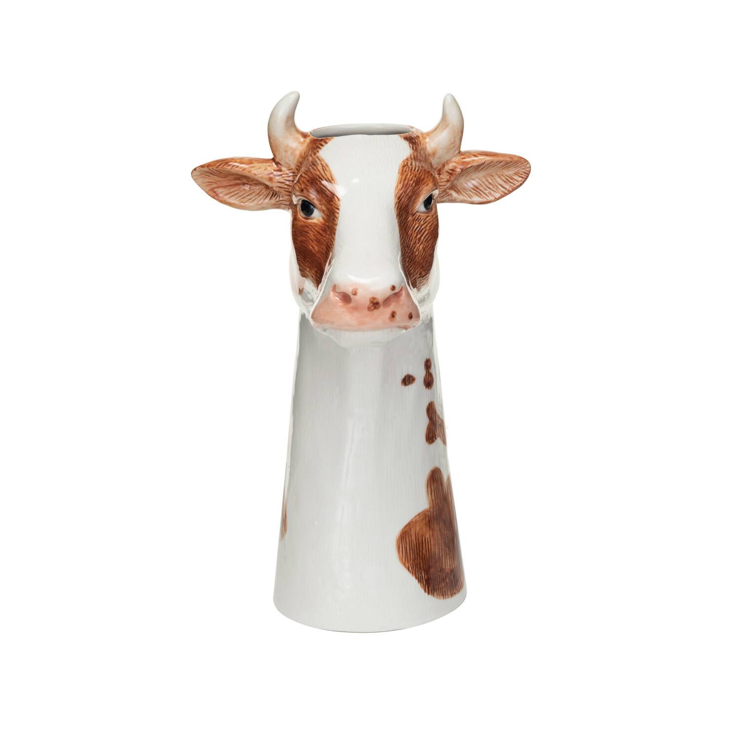 Hello Honey® 12.5" Brown & White Hand-Painted Decorative Stoneware Cow Vase