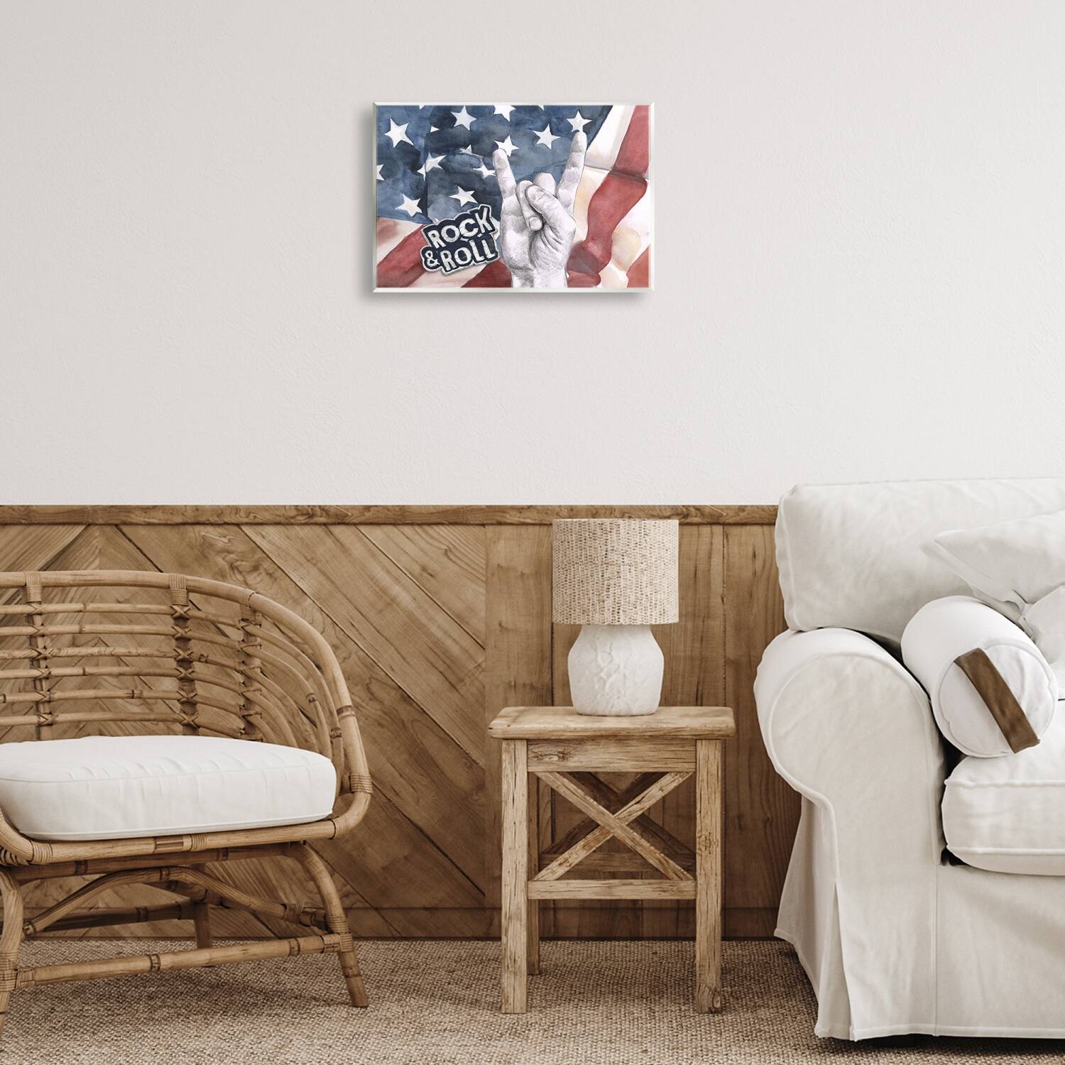 Stupell Industries Rock And Roll Hand And American Flag Design Wall Plaque Art