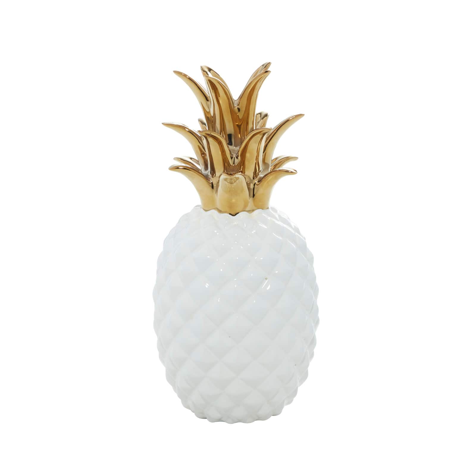 CosmoLiving by Cosmopolitan White Porcelain Modern Decorative Pineapple, 10" x 4" x 4"