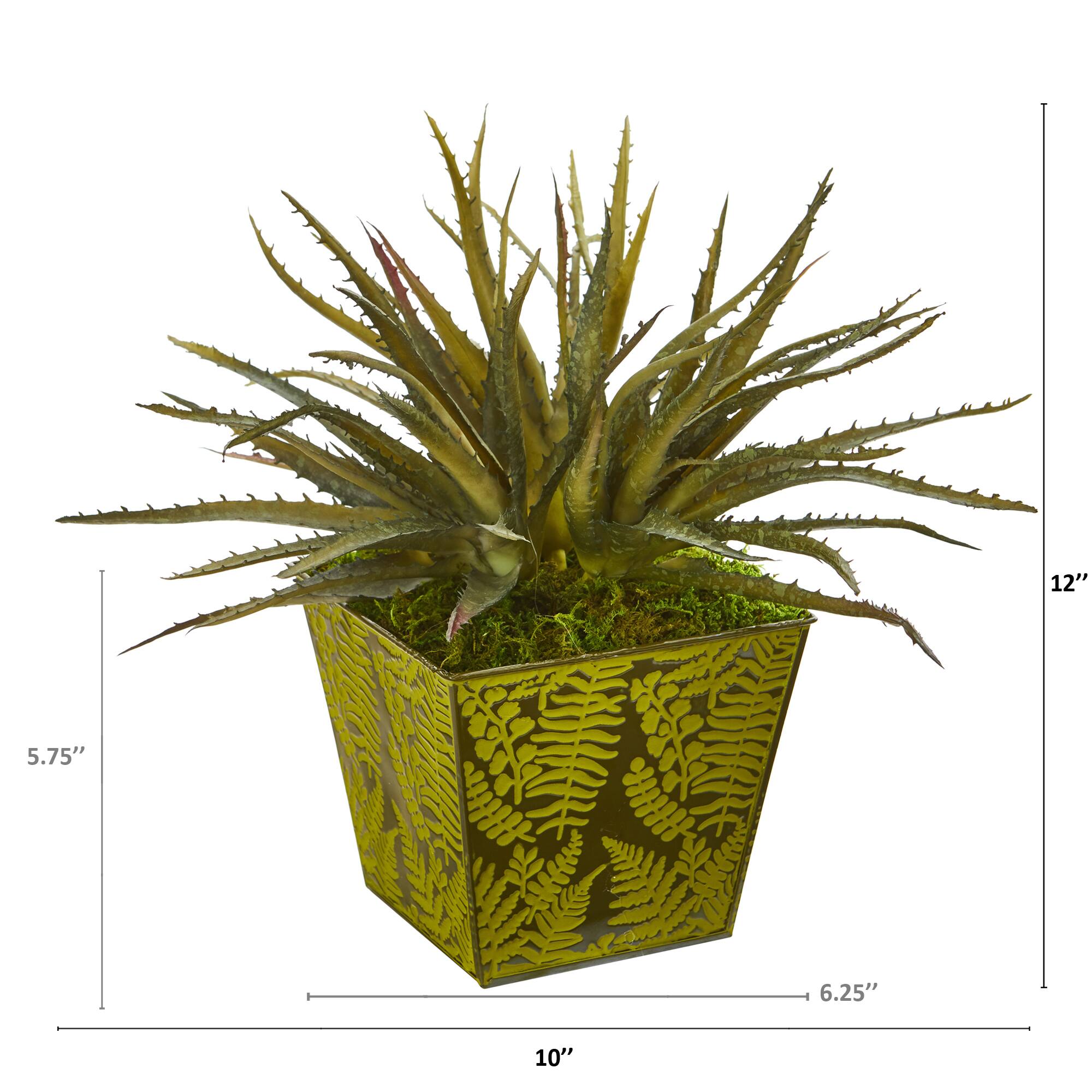 12&#x22; Aloe Succulent Artificial Plant in Green Tin Planter