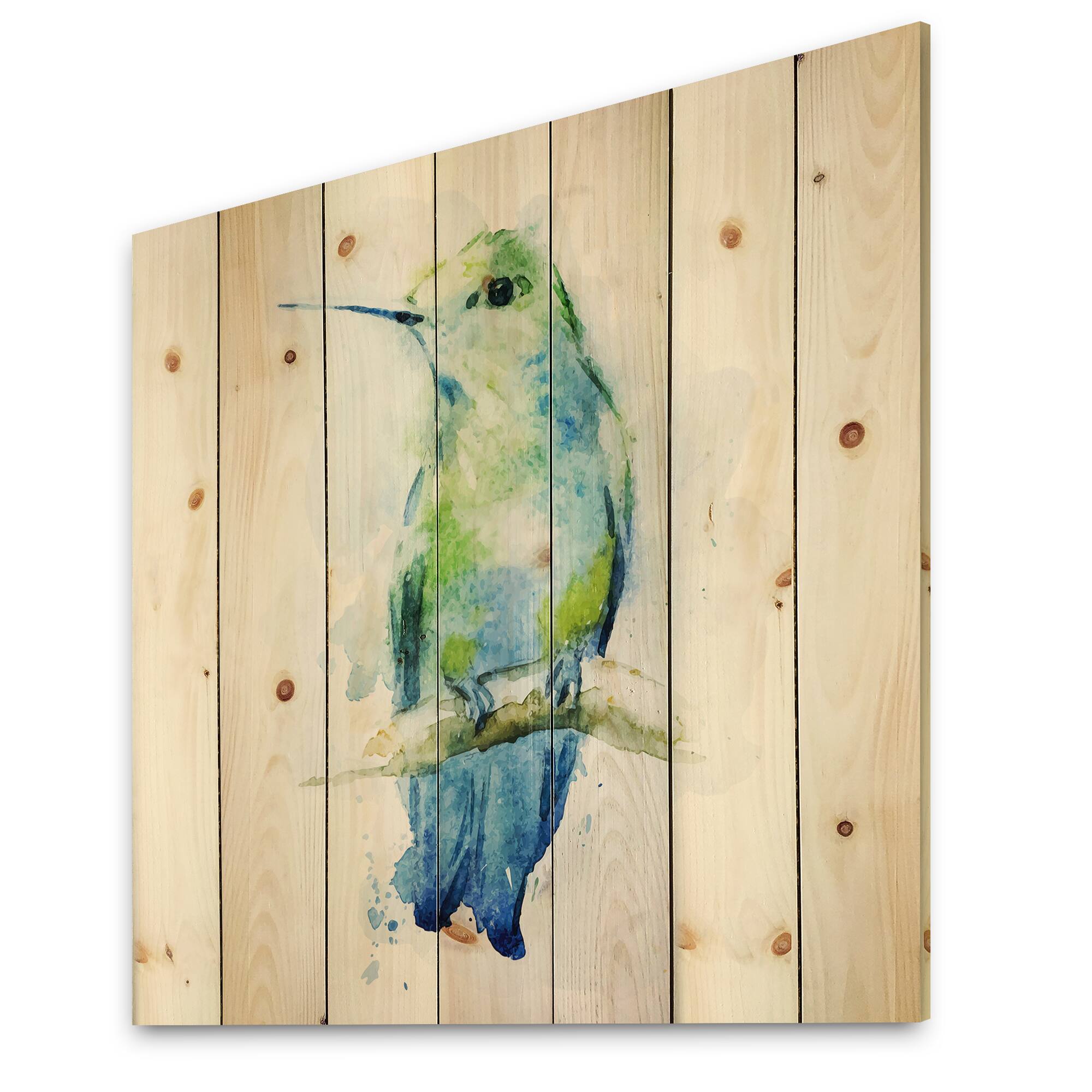 Designart - Colibri Bird - Traditional Print on Natural Pine Wood