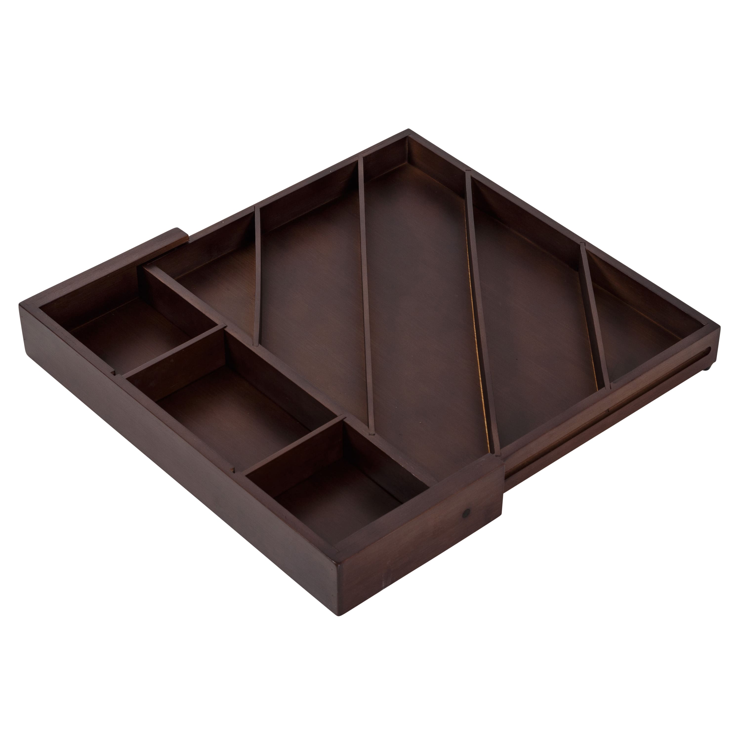 17'' Walnut Expandable Diagonal Bamboo Drawer Organizer with Adjustable Dividers