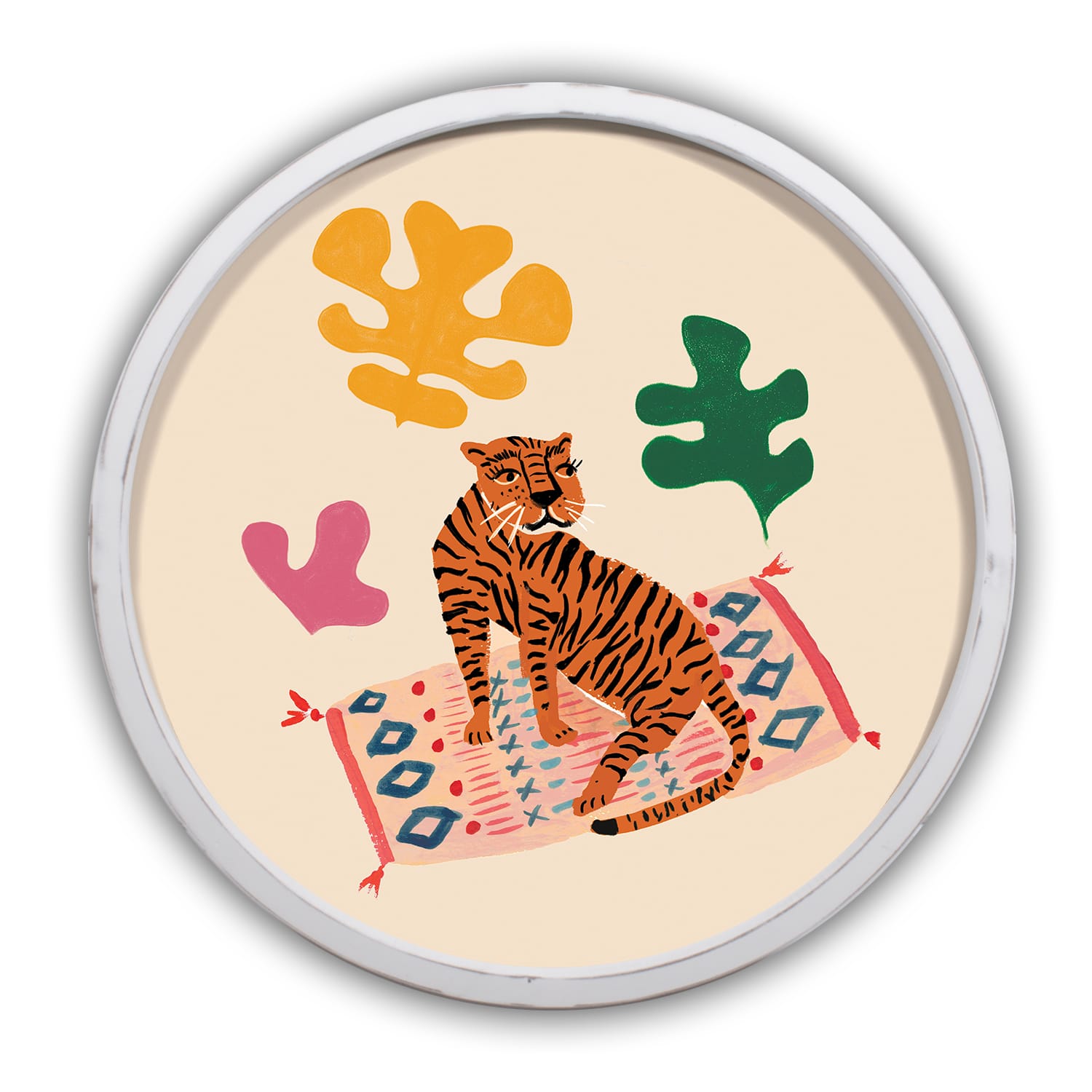 Tiger Monsteras 20" x 20" Round White Framed Print