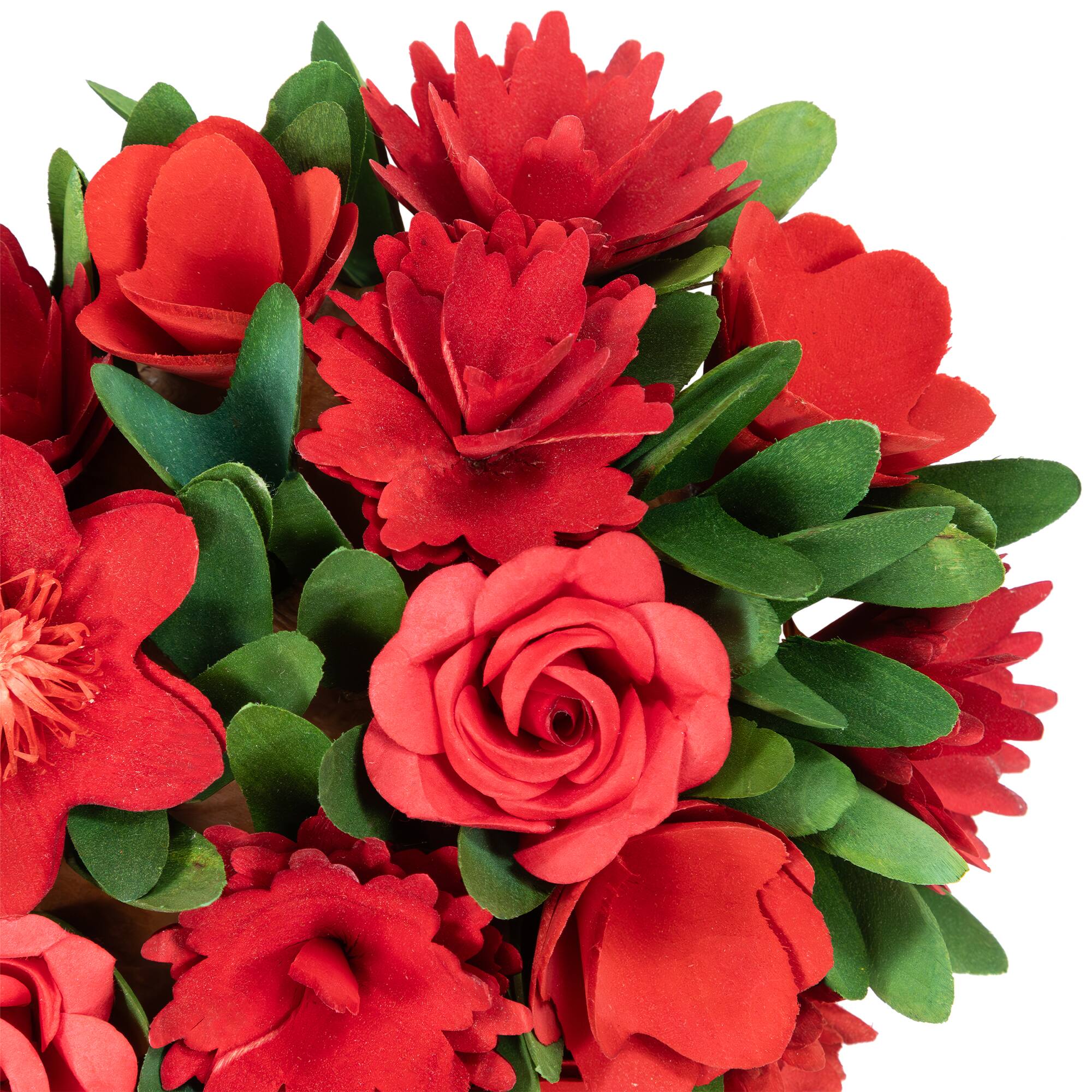 12.25" Mixed Floral with Wooden Flowers Artificial Valentine's Day Heart Wreath