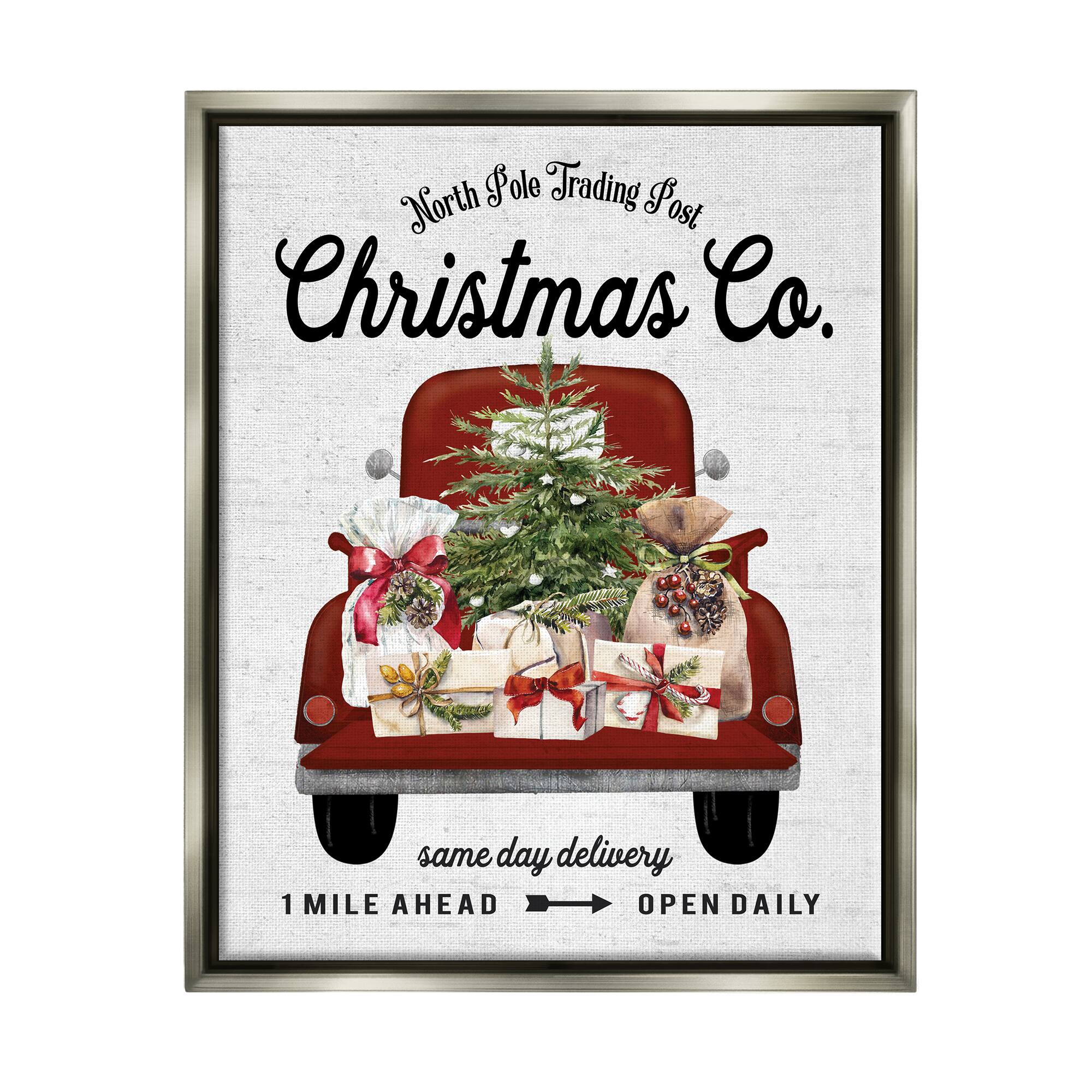 Stupell Industries North Pole Christmas Co. Sign Framed Floater Canvas Wall Art