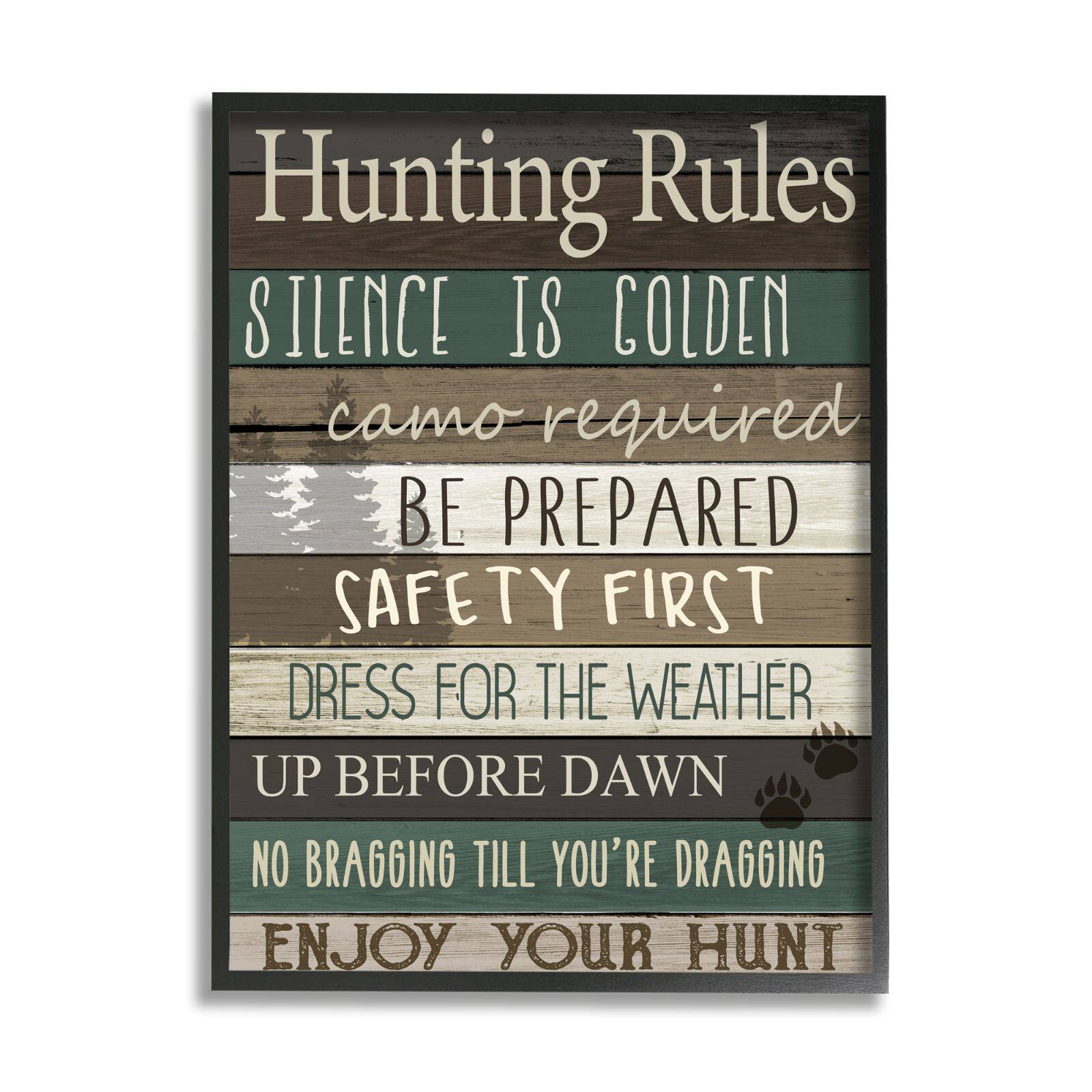 Stupell Industries Cabin Hunting Rules Rustic Charm Brown Green Framed Wall Art