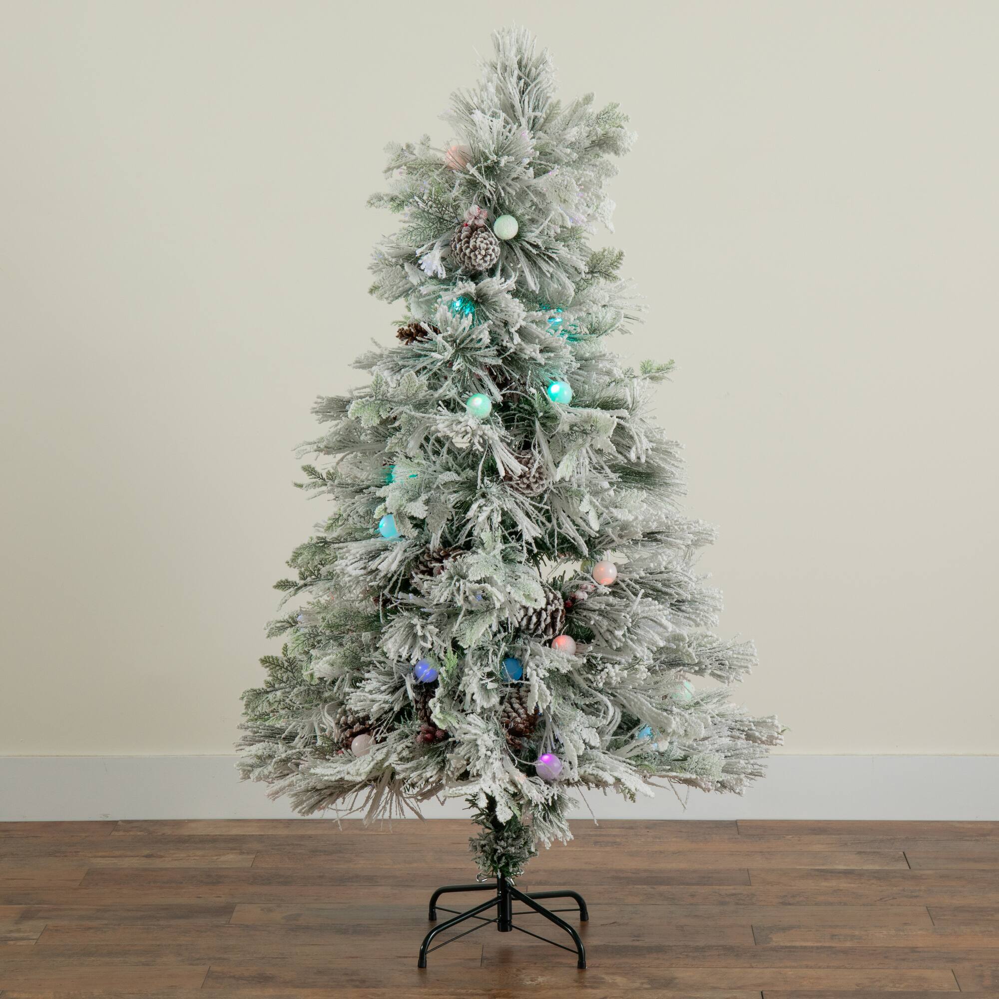 5ft. Fiber Optic Multicolor Bubble-Gum LED Lights Flocked Artificial Christmas Tree