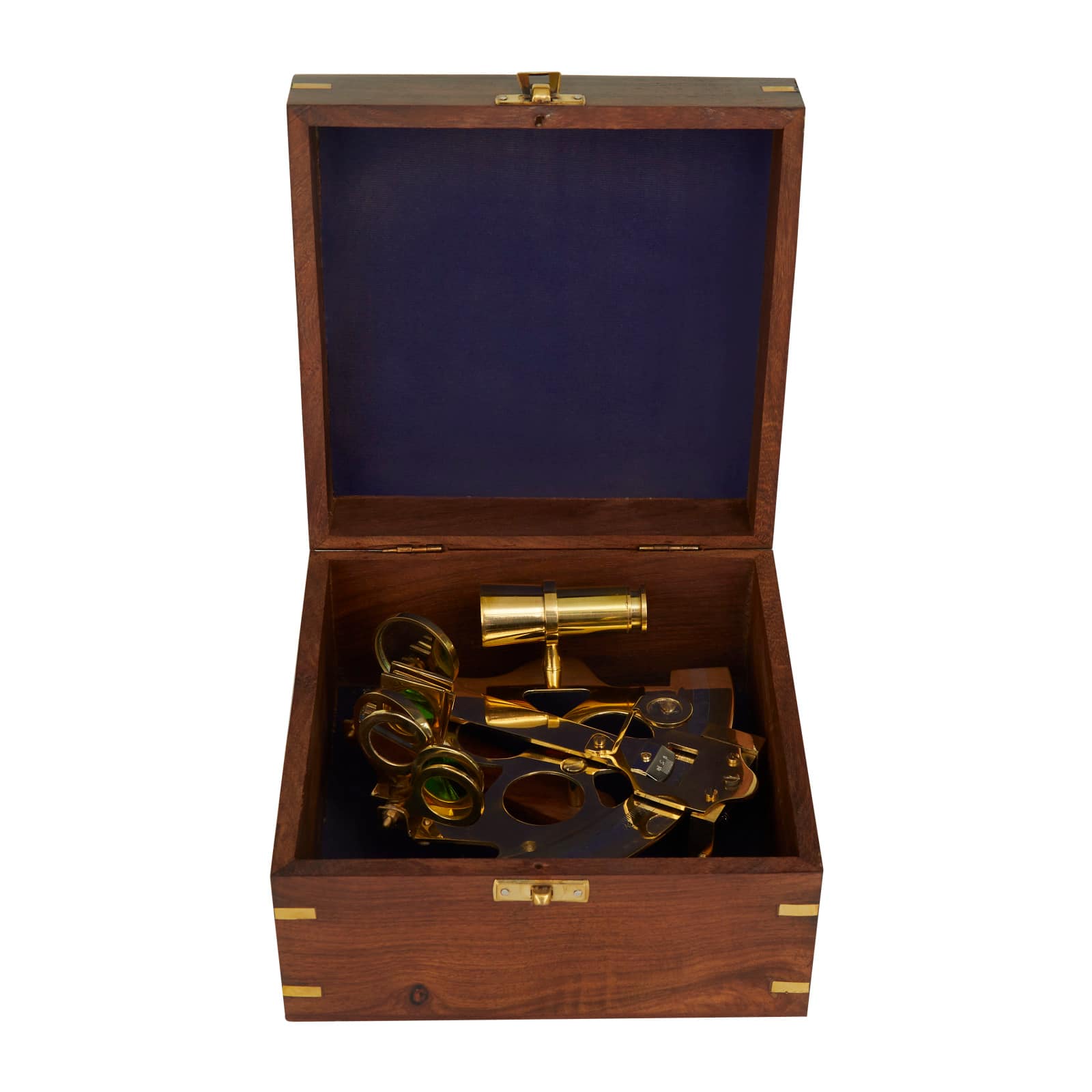 Gold Brass Sextant Compass with Decorative Box Set
