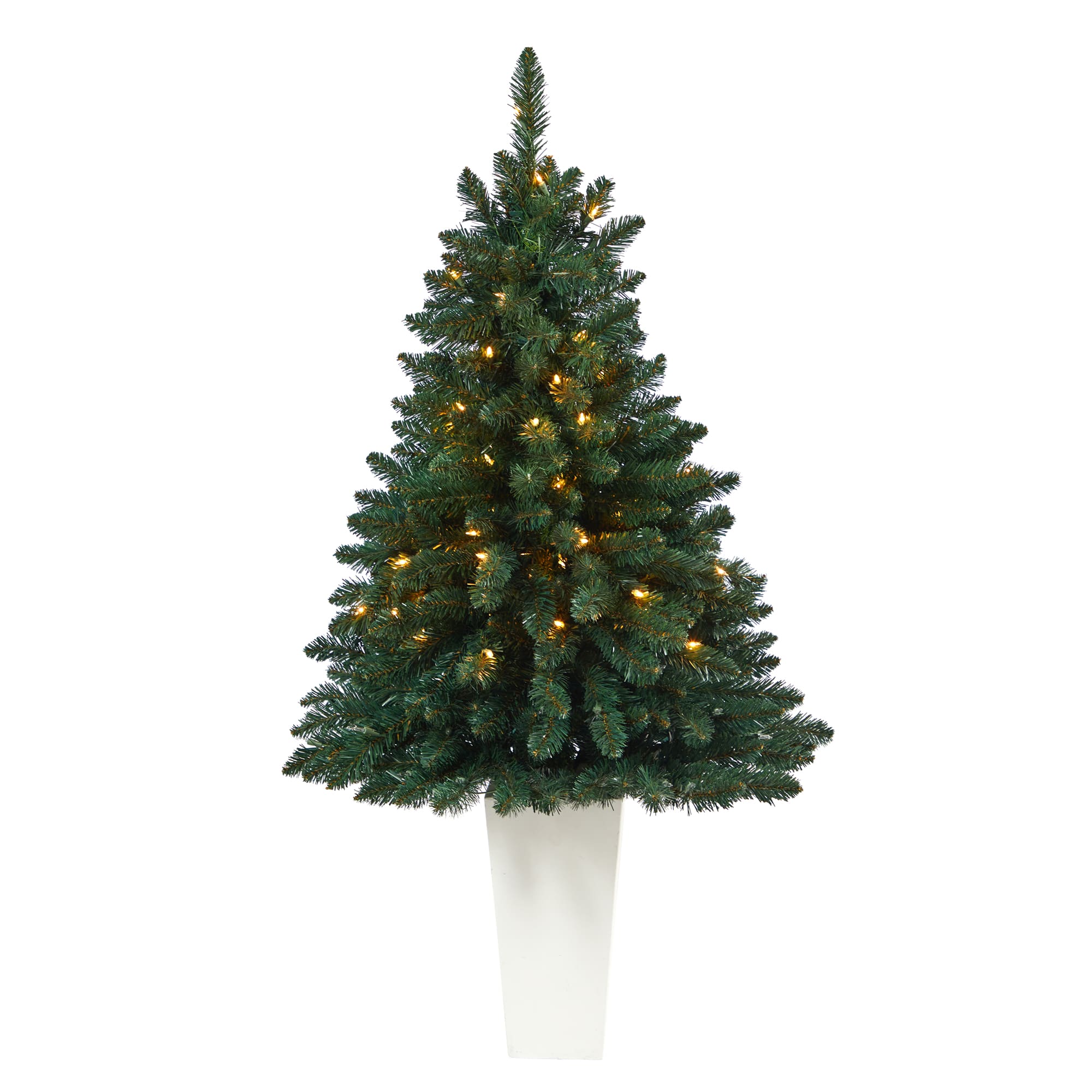 4.5ft. Pre-Lit Northern Rocky Spruce Artificial Christmas Tree in Tower Planter, Clear Lights