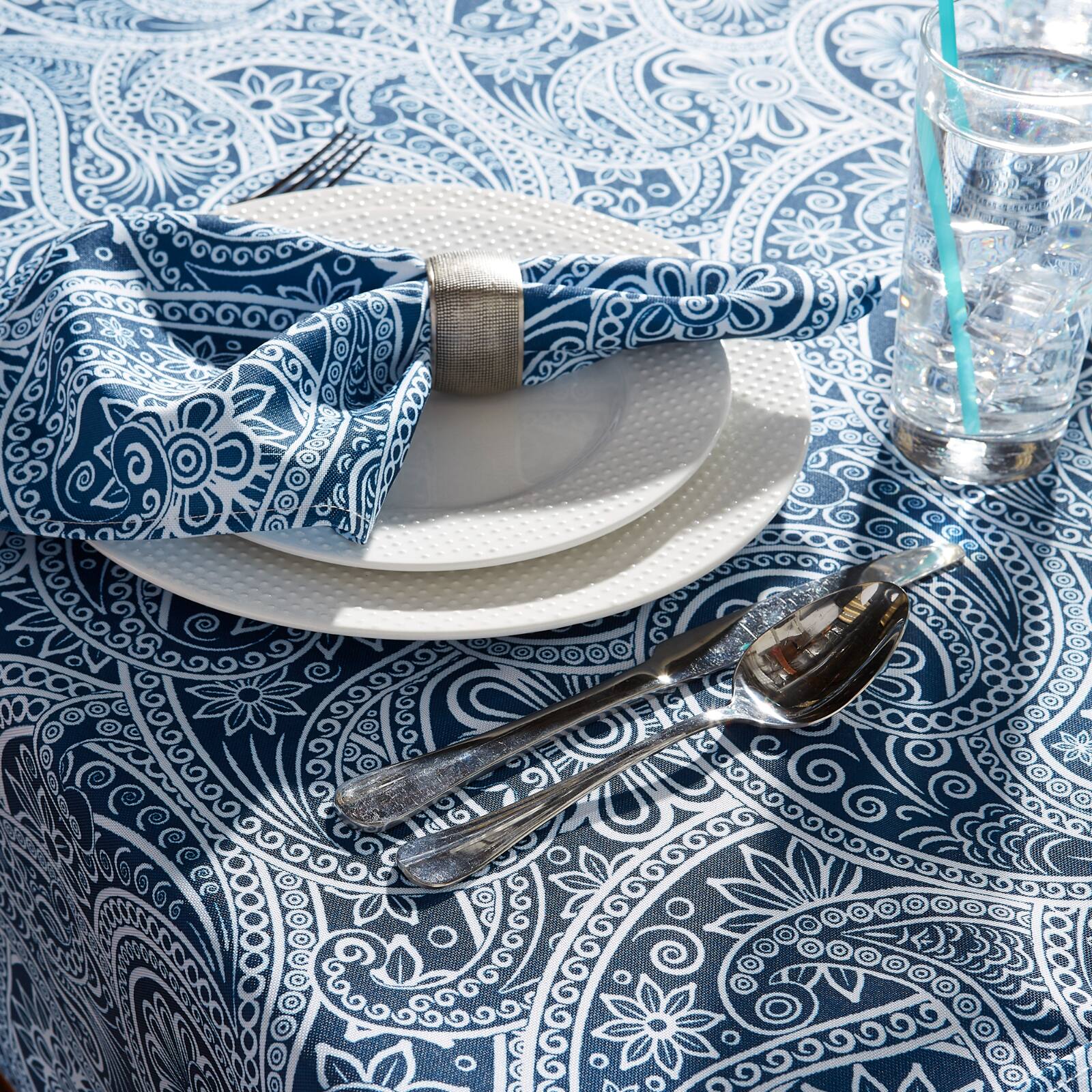 Blue Paisley Print Outdoor Tablecloth 60" x 84"