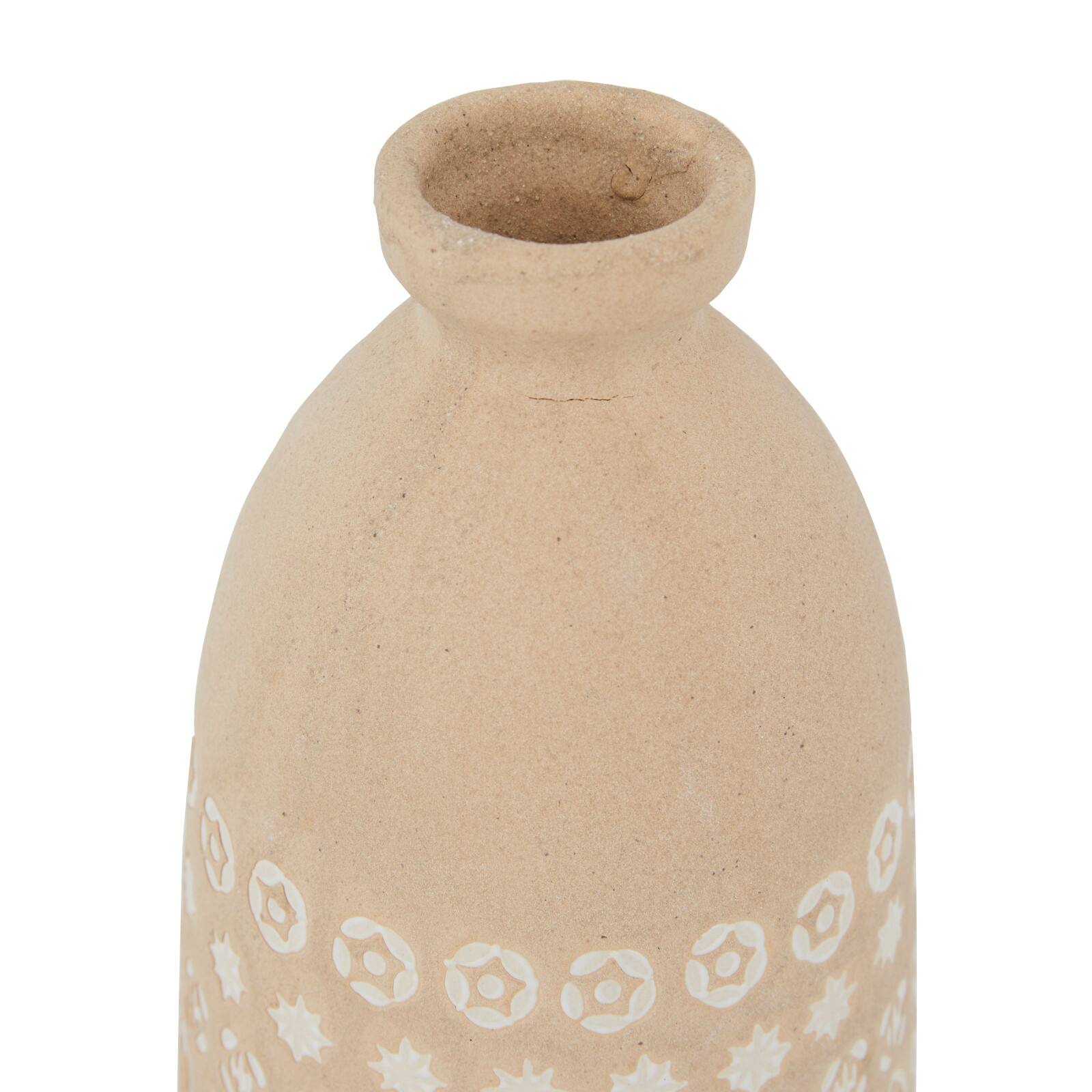 Set of 2 Beige Stoneware Rustic Vases, 15" x 5" x 5"