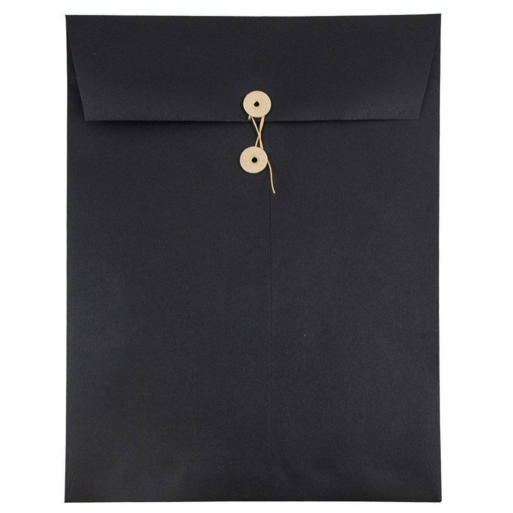 JAM Paper 9" x 12" Black Linen Open End Catalog Envelopes with Button String Closure, 25ct