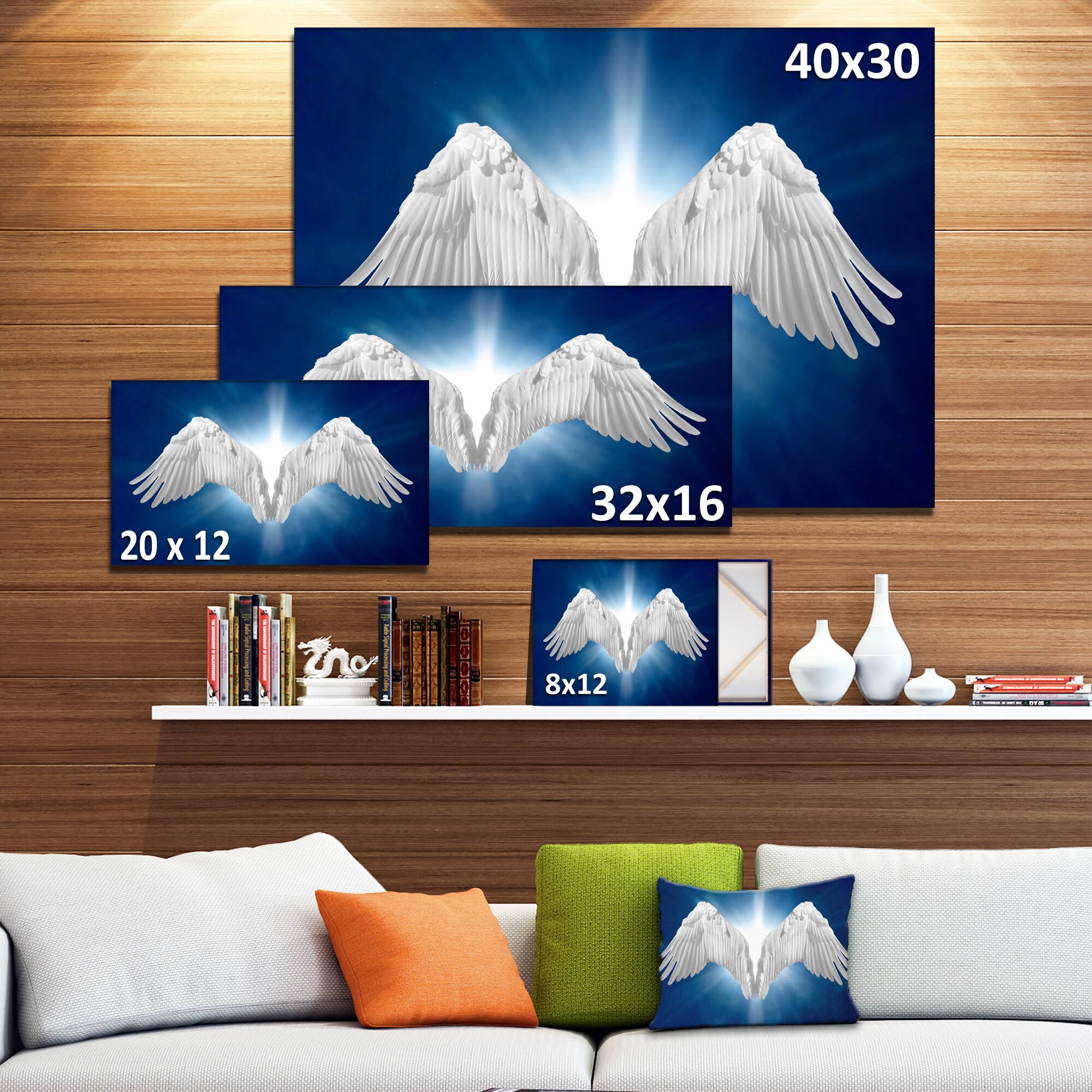 Designart - Angel Wings on Blue Background - Abstract Canvas Art Print