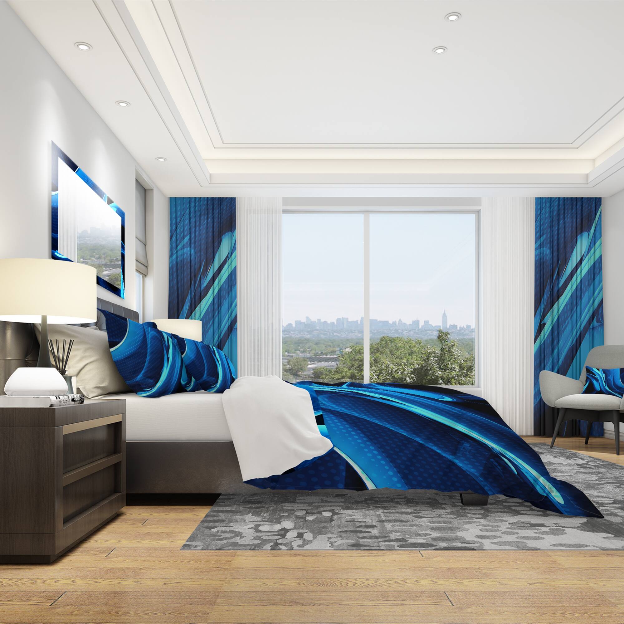 Designart 'Liquid Blue Abstract' Modern & Contemporary Bedding Set