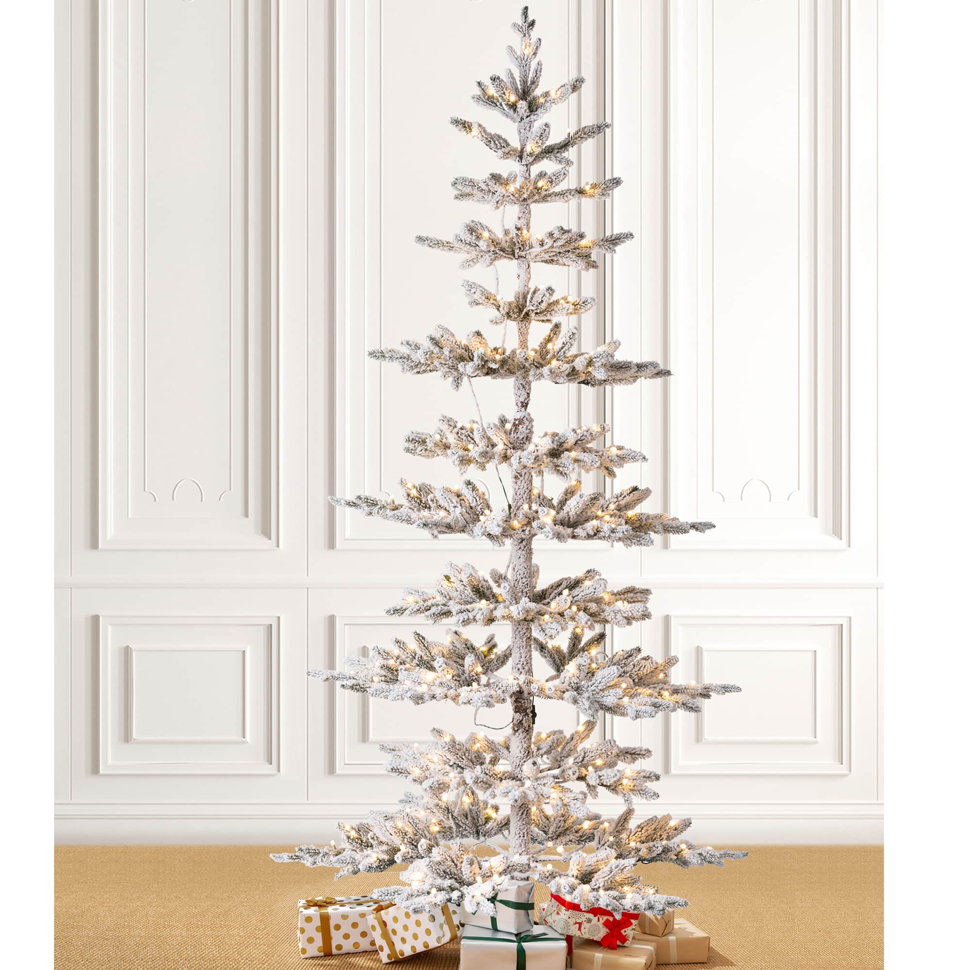7ft. Deluxe Pre-Lit Flocked Pine Artificial Christmas Tree, Warm White LED Lights