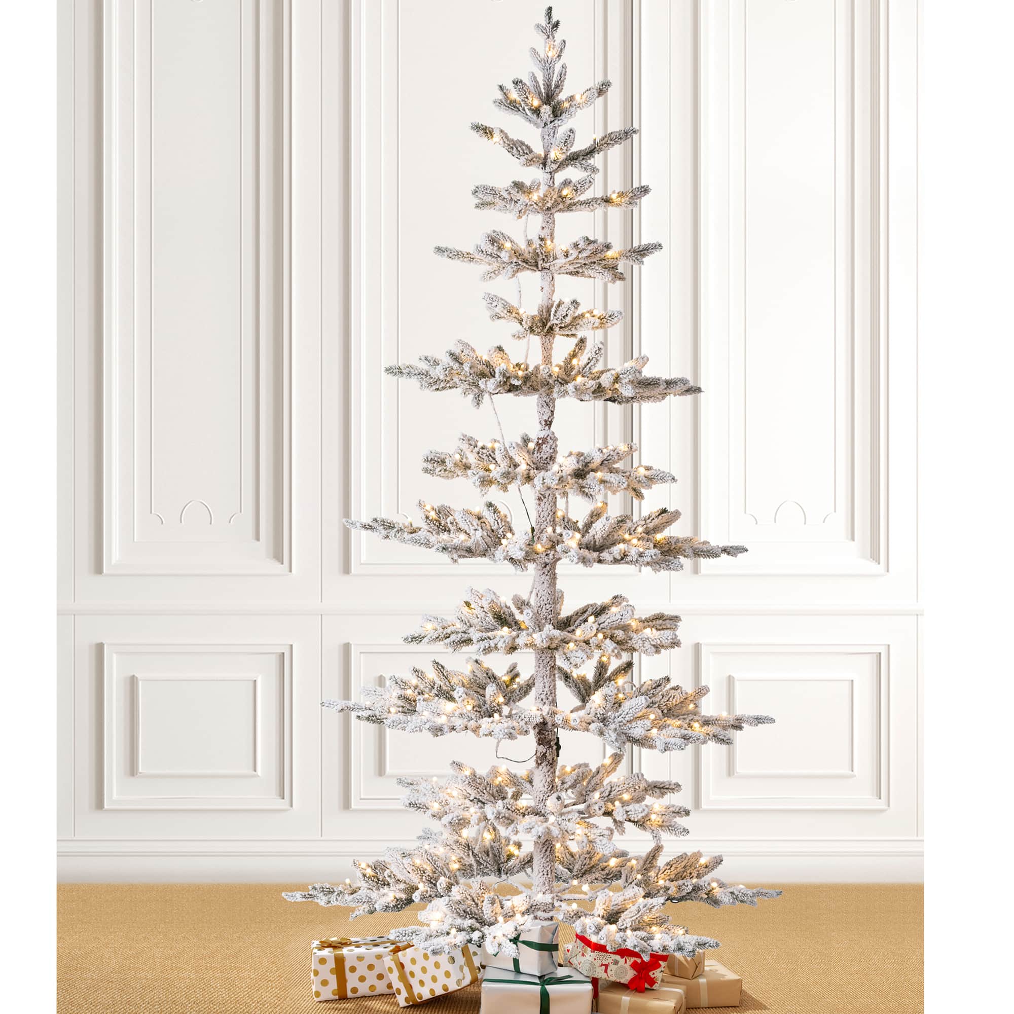 7ft. Pre-Lit Deluxe Flocked Pine Artificial Christmas Tree, Warm White LED Lights