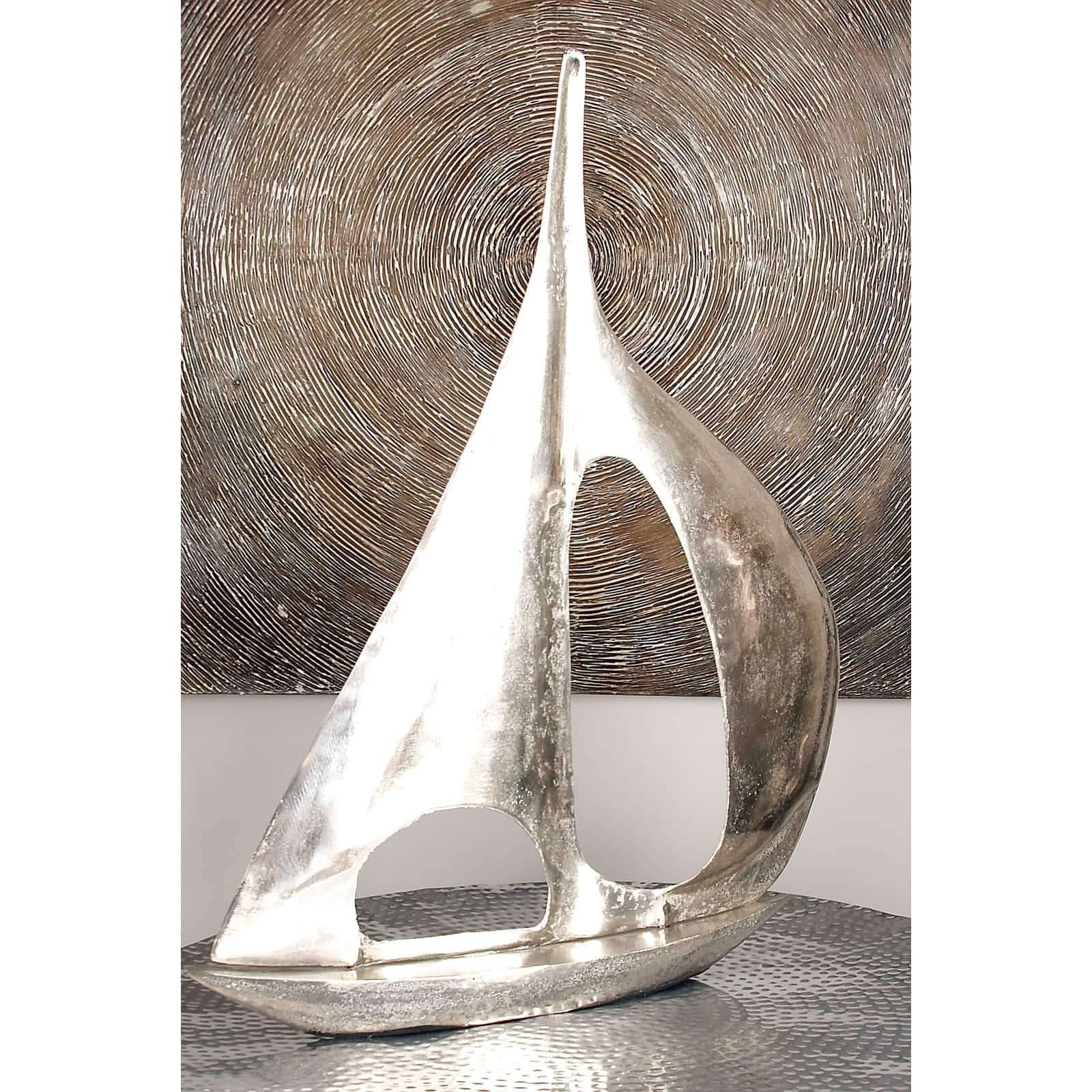 37&#x22; Silver Aluminum Sailboat Sculpture