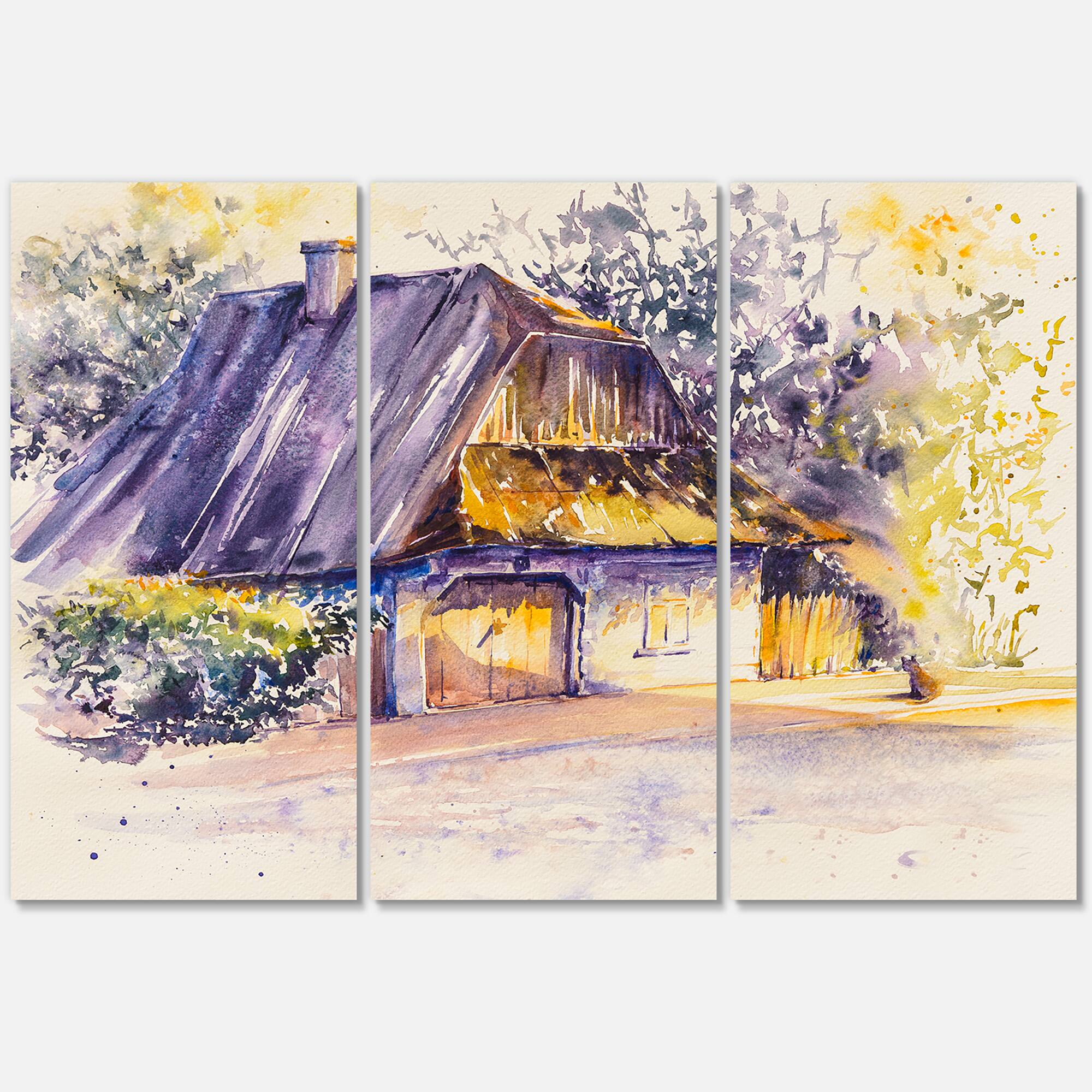 Designart - Old Wooden White House In Country Side Village - Traditional Canvas Wall Art Print