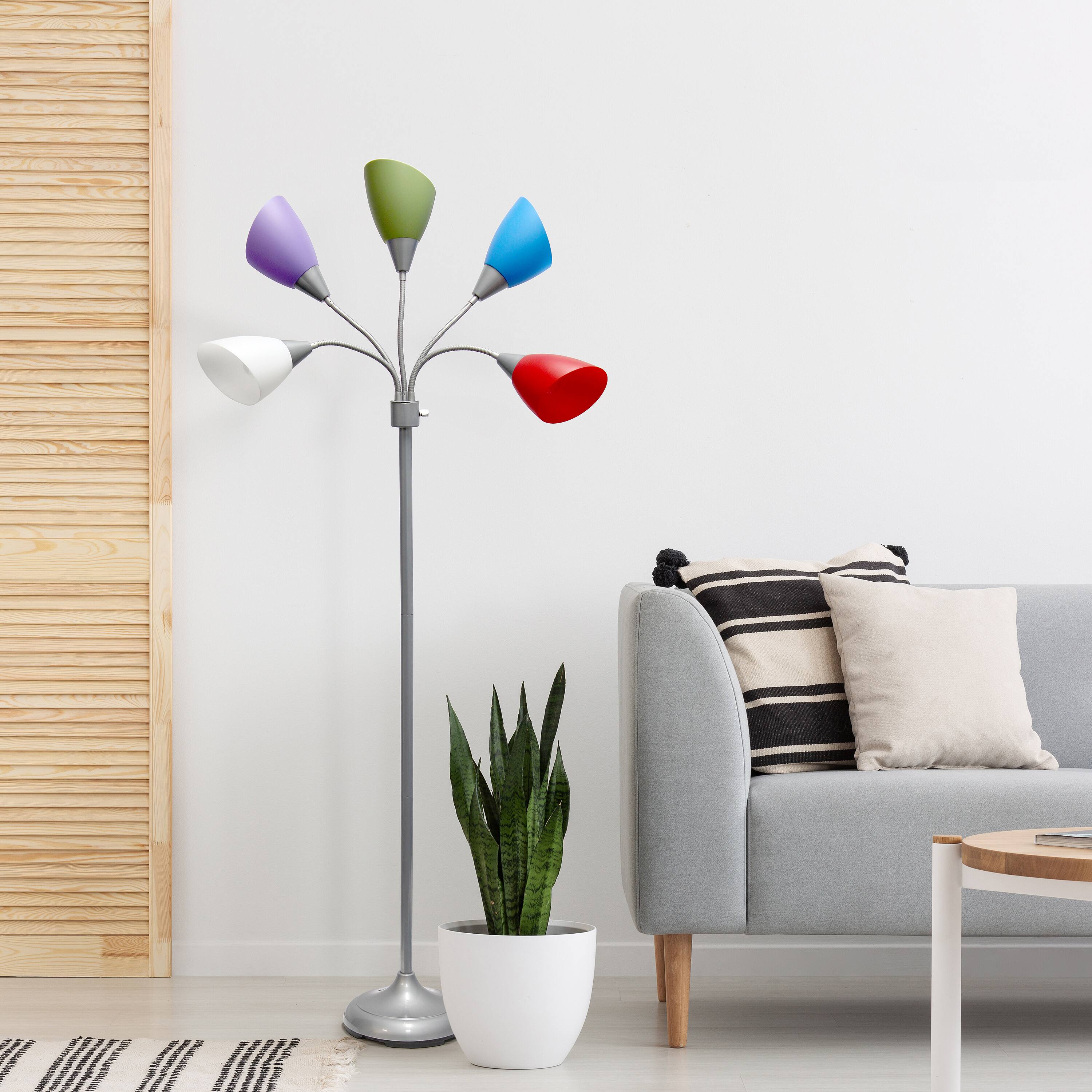 Simple Designs&#x2122; 5.6ft. 5-Light Gooseneck Silver Floor Lamp