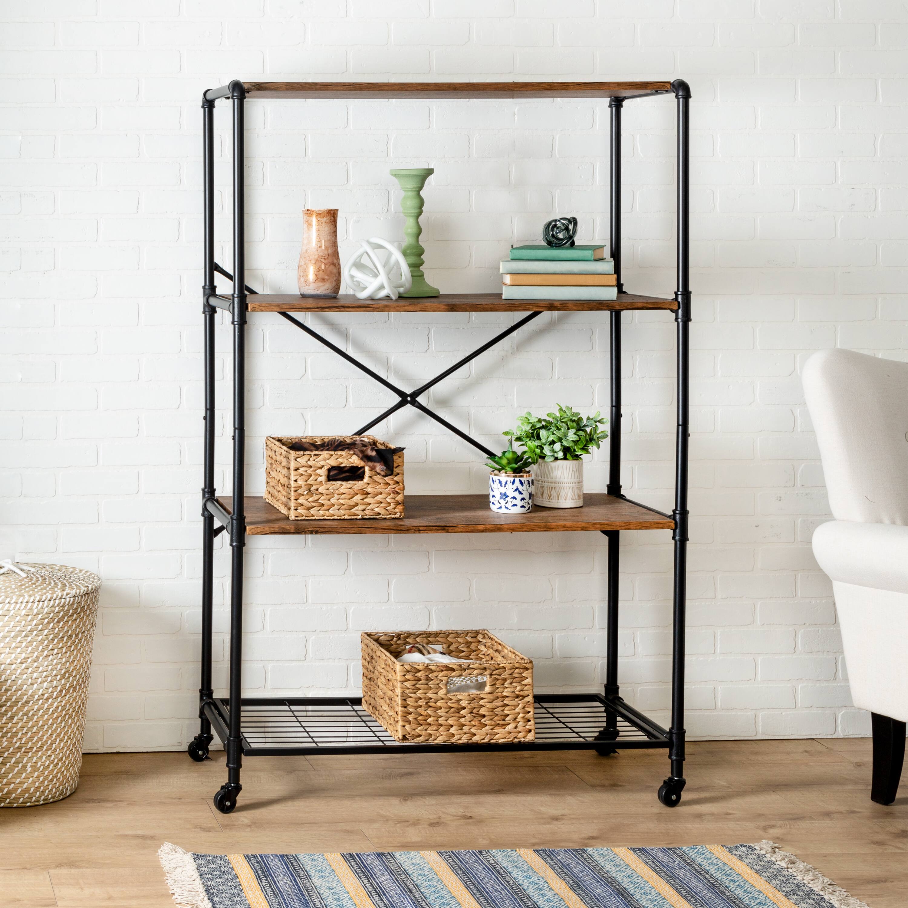 Honey Can Do 4-Tier Industrial Rolling Bookshelf