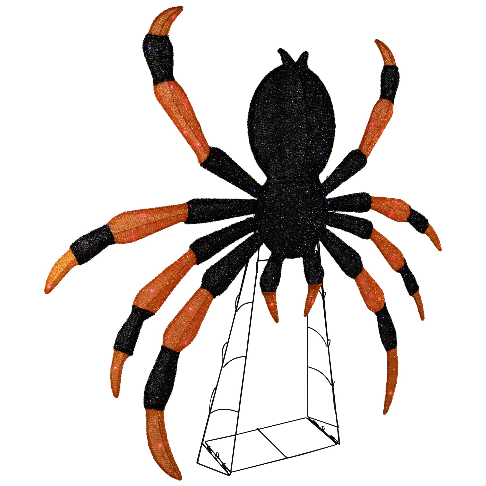 Lighted Spider Halloween Decoration - 4.5&#x27; - Black and Orange - Purple LED Lights