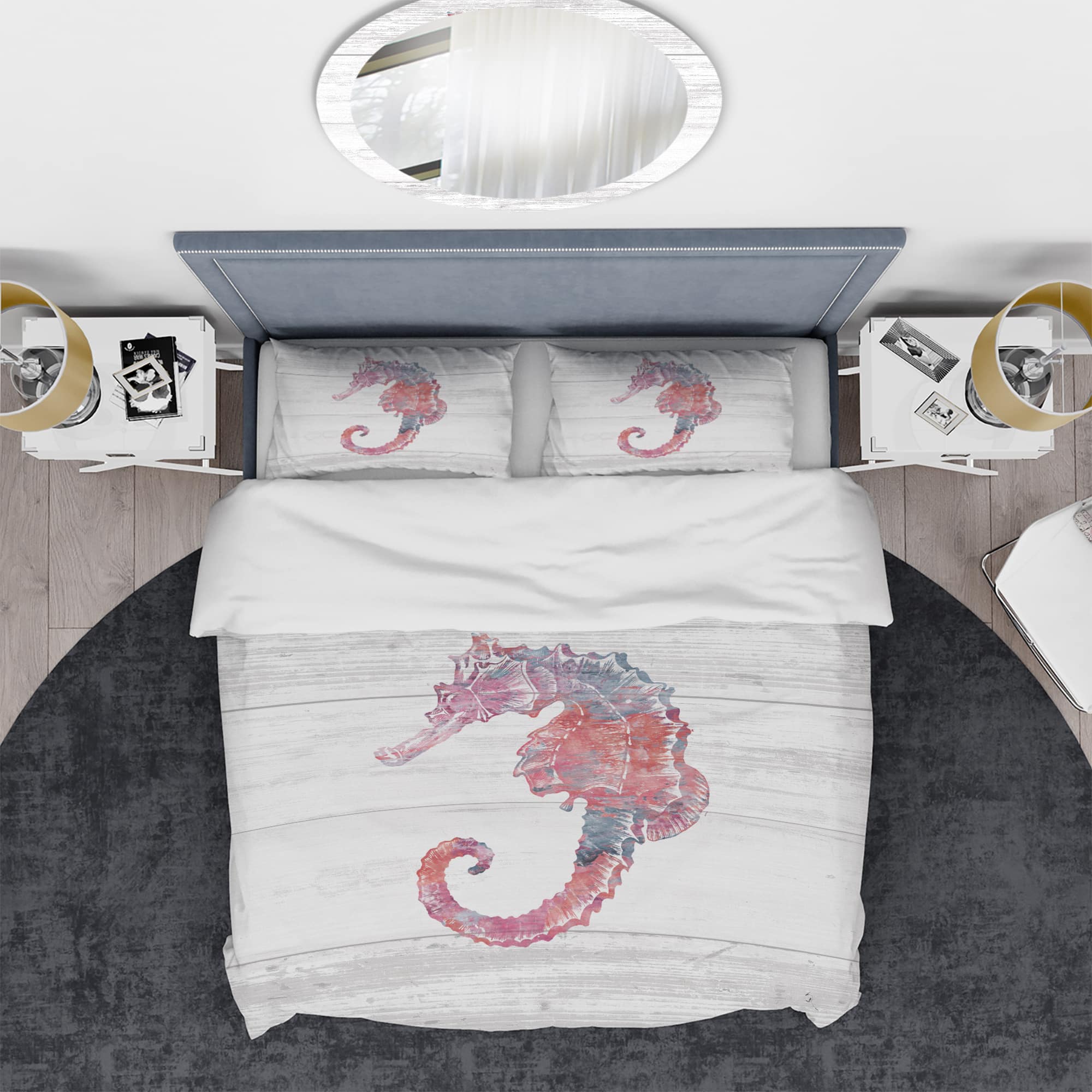 Designart &#x27;Pink seahorses Ocean Life&#x27; Coastal Bedding Set - Duvet Cover &#x26; Shams