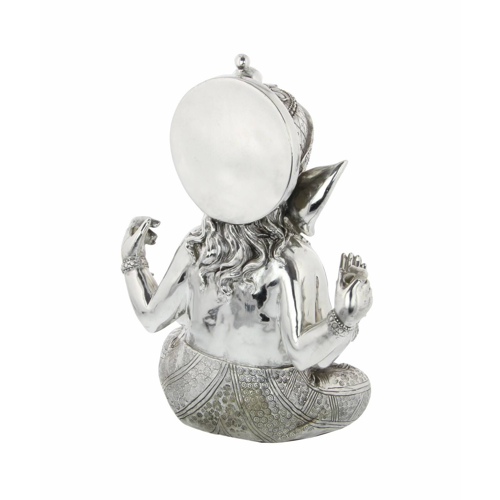 Silver Bohemian Polystone Sculpture, Ganesh 16" x 12" x 8"